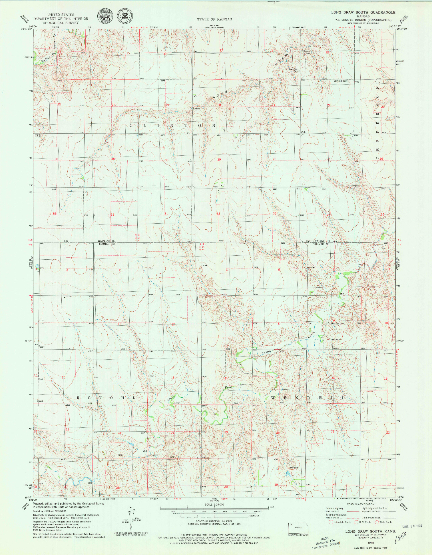 USGS 1:24000-SCALE QUADRANGLE FOR LONG DRAW SOUTH, KS 1978