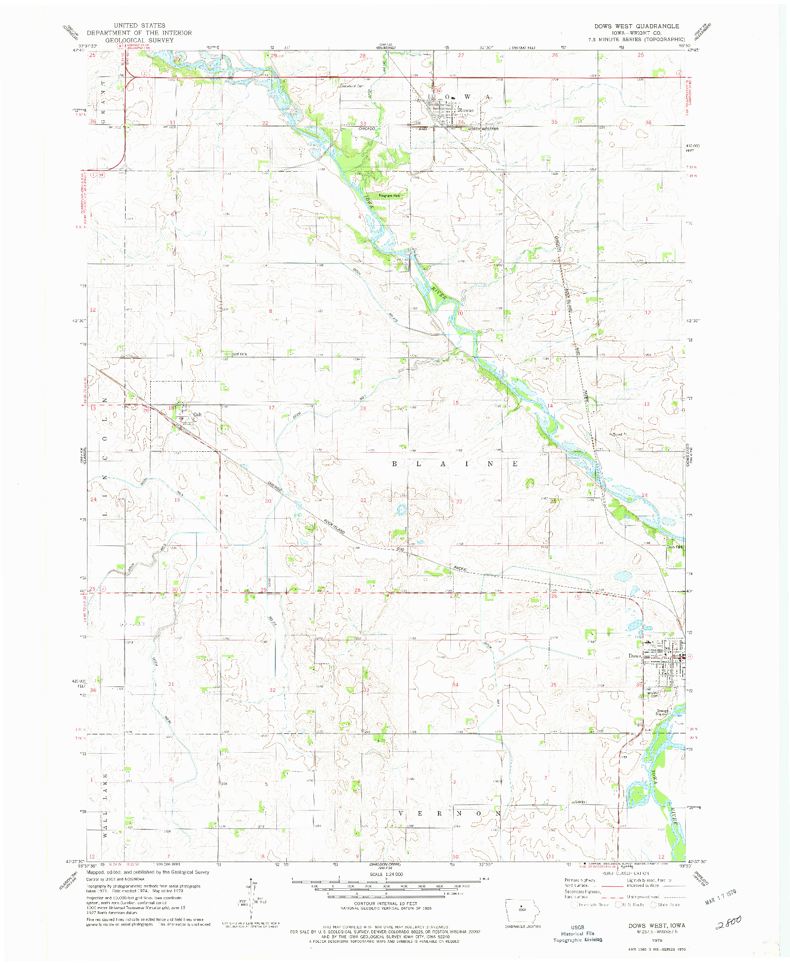 USGS 1:24000-SCALE QUADRANGLE FOR DOWS WEST, IA 1978