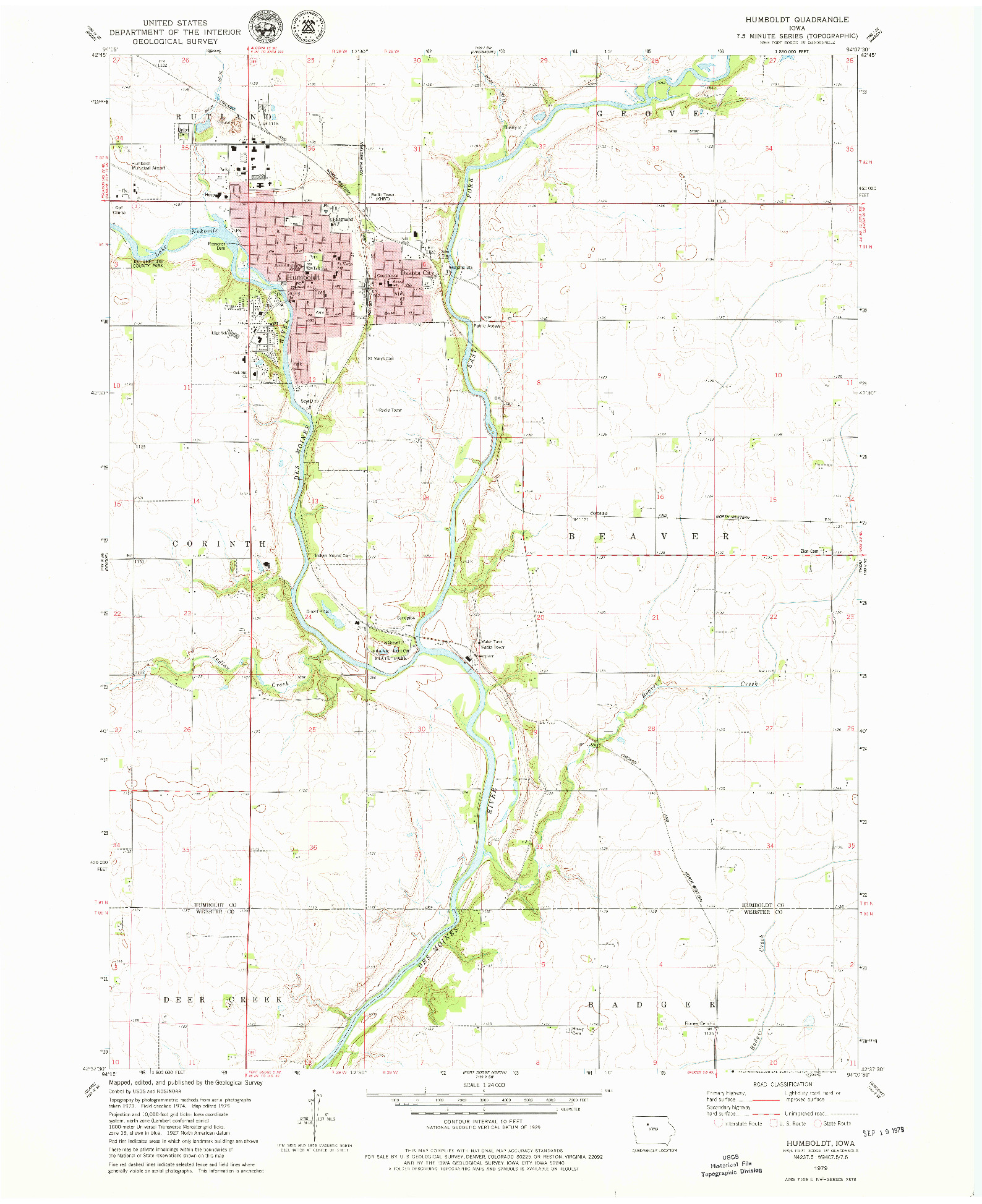 USGS 1:24000-SCALE QUADRANGLE FOR HUMBOLDT, IA 1979