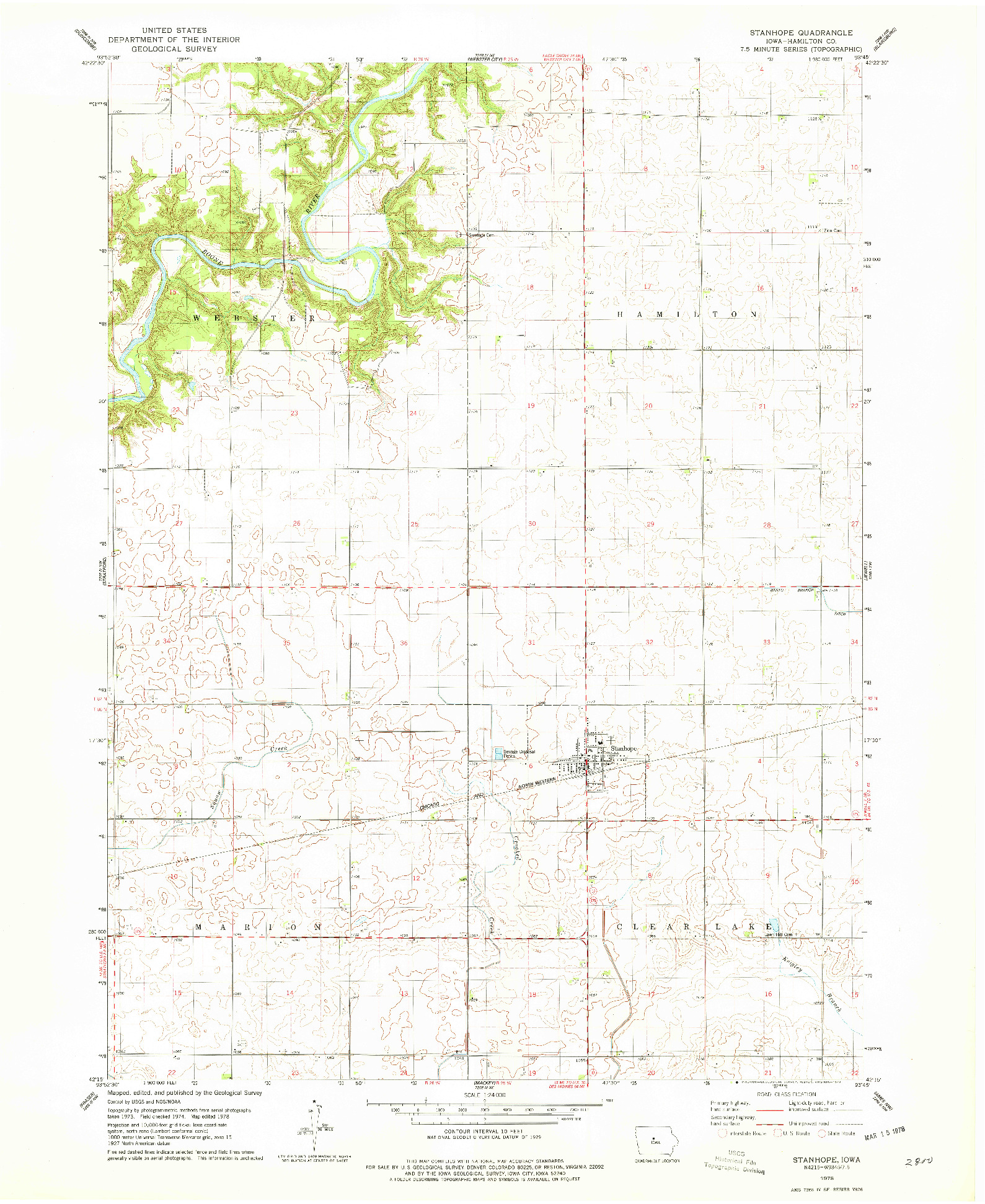 USGS 1:24000-SCALE QUADRANGLE FOR STANHOPE, IA 1978