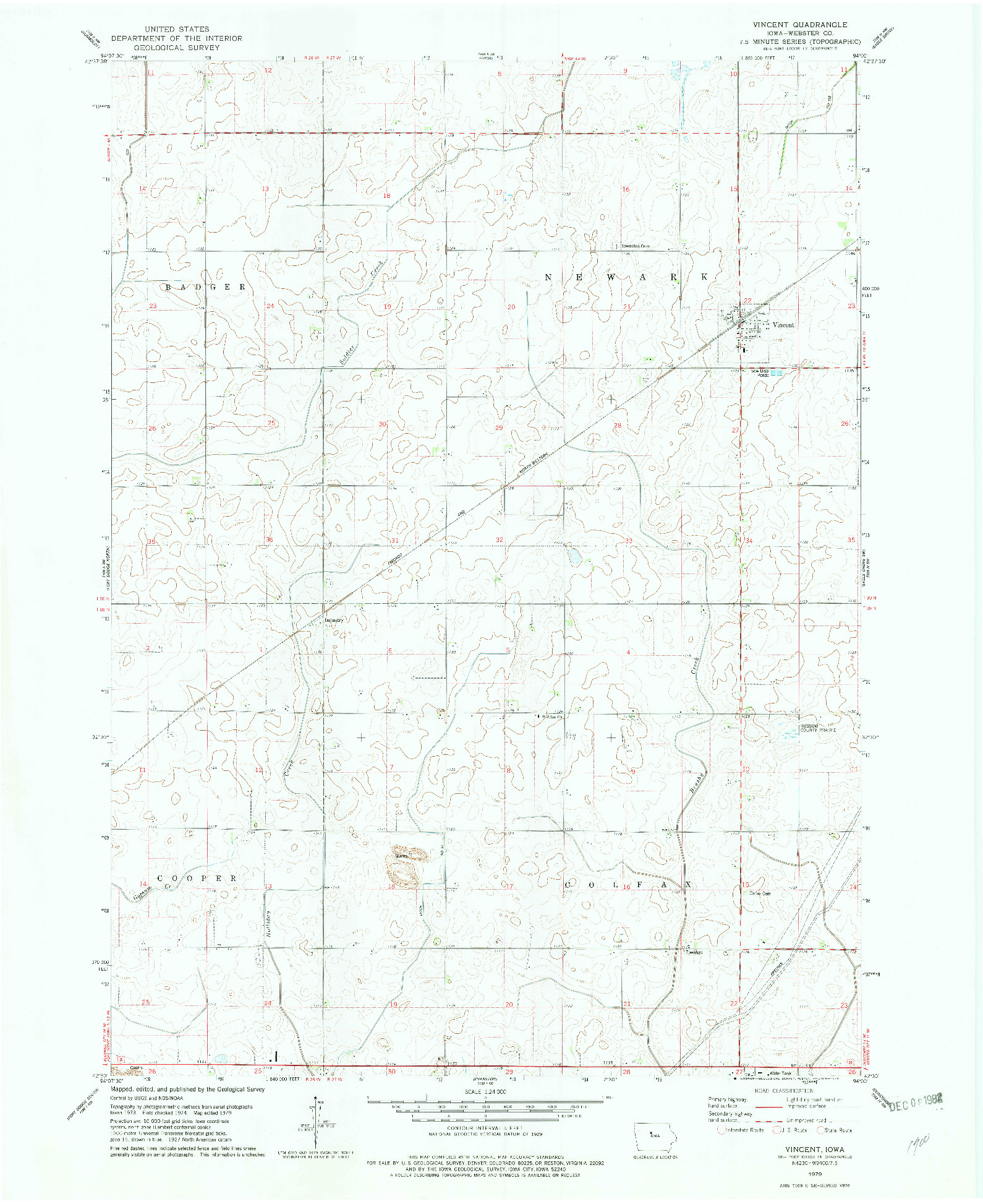USGS 1:24000-SCALE QUADRANGLE FOR VINCENT, IA 1979