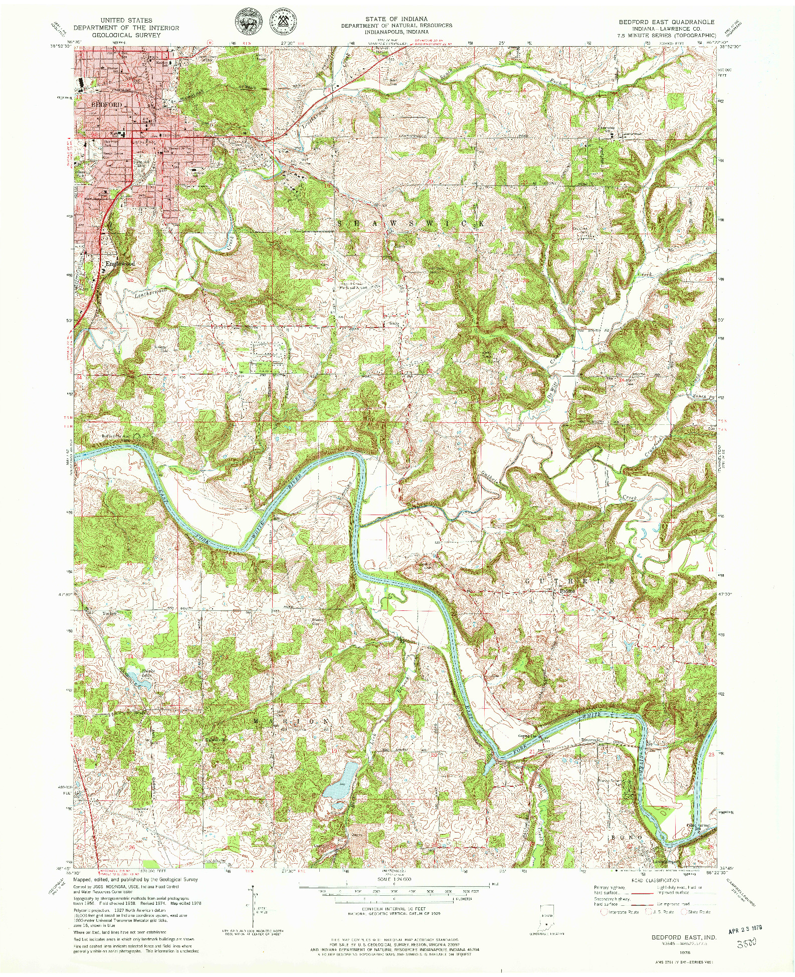 USGS 1:24000-SCALE QUADRANGLE FOR BEDFORD EAST, IN 1978