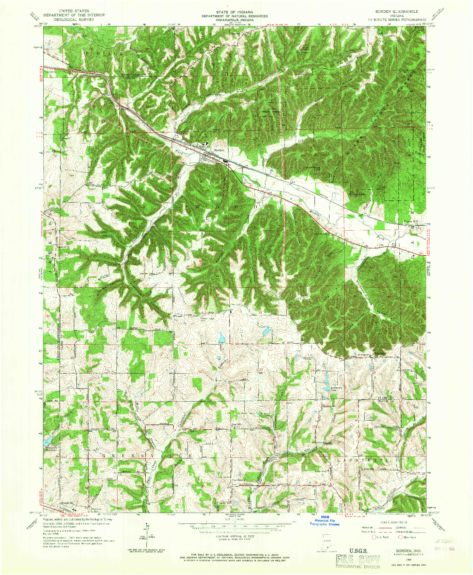 USGS 1:24000-SCALE QUADRANGLE FOR BORDEN, IN 1966