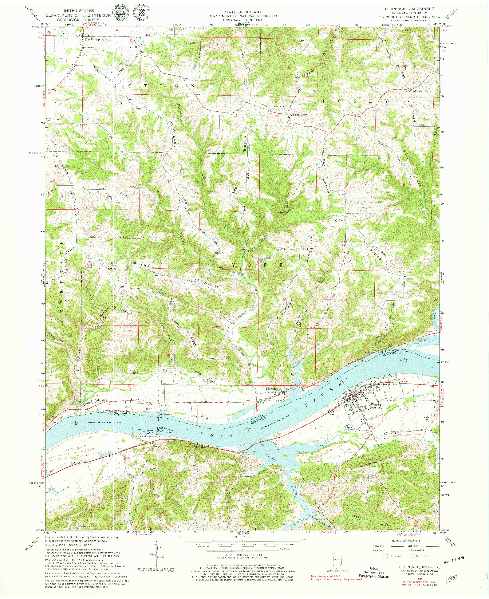 USGS 1:24000-SCALE QUADRANGLE FOR FLORENCE, IN 1966