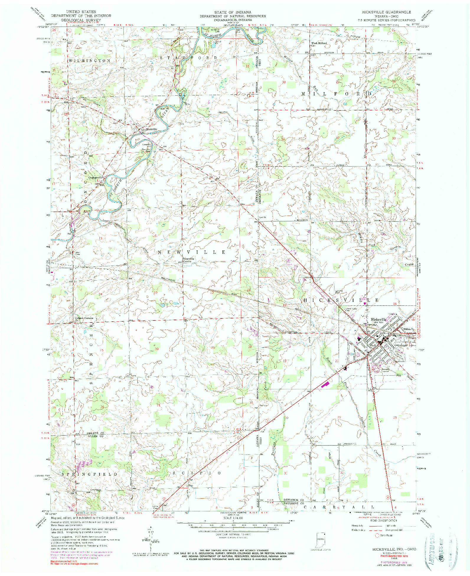 USGS 1:24000-SCALE QUADRANGLE FOR HICKSVILLE, IN 1958
