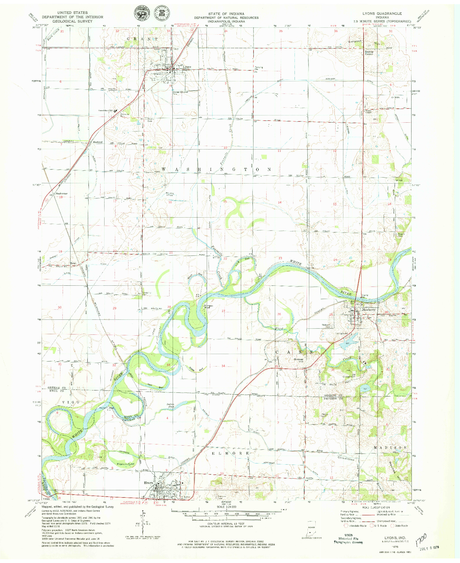USGS 1:24000-SCALE QUADRANGLE FOR LYONS, IN 1978