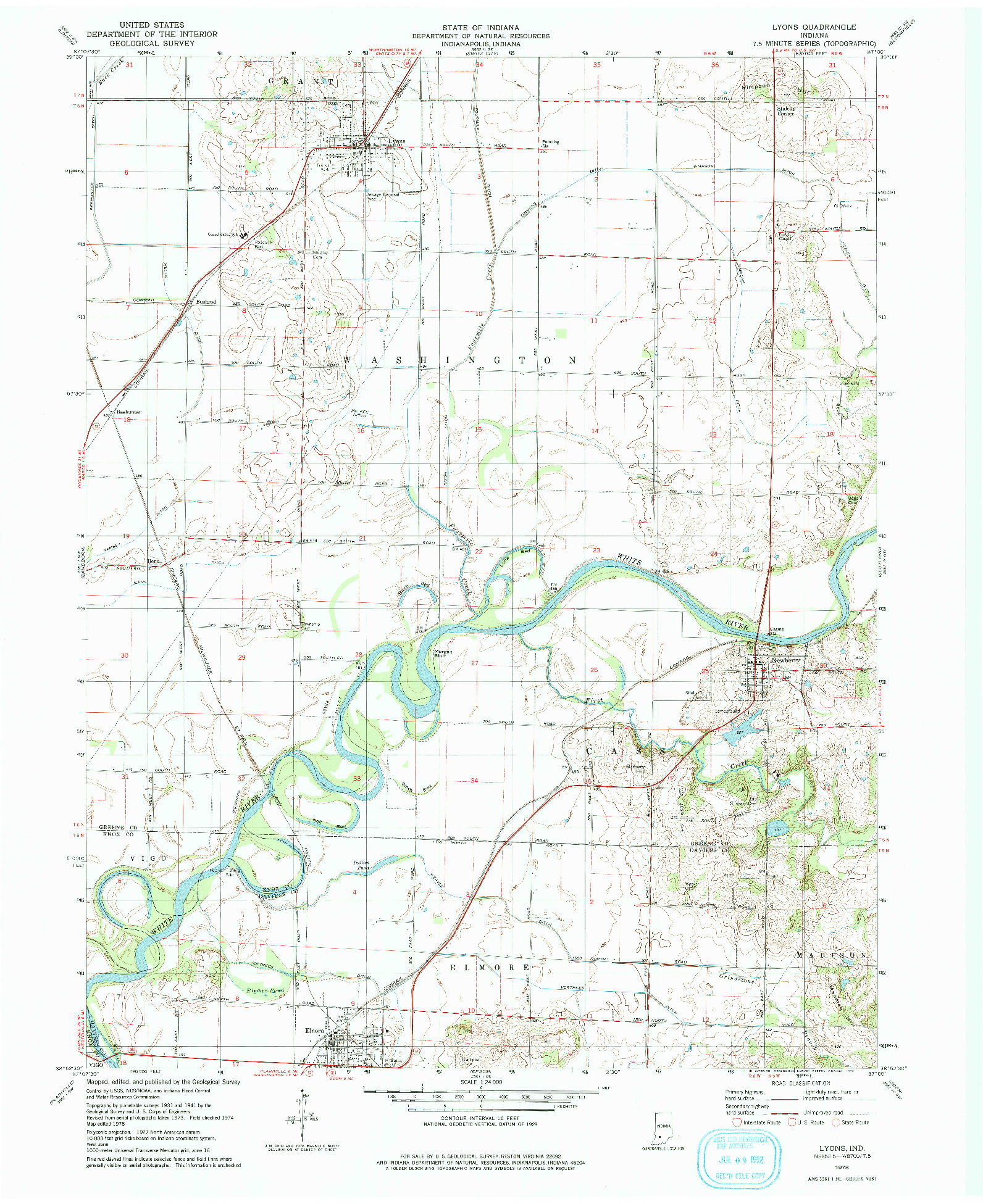 USGS 1:24000-SCALE QUADRANGLE FOR LYONS, IN 1978