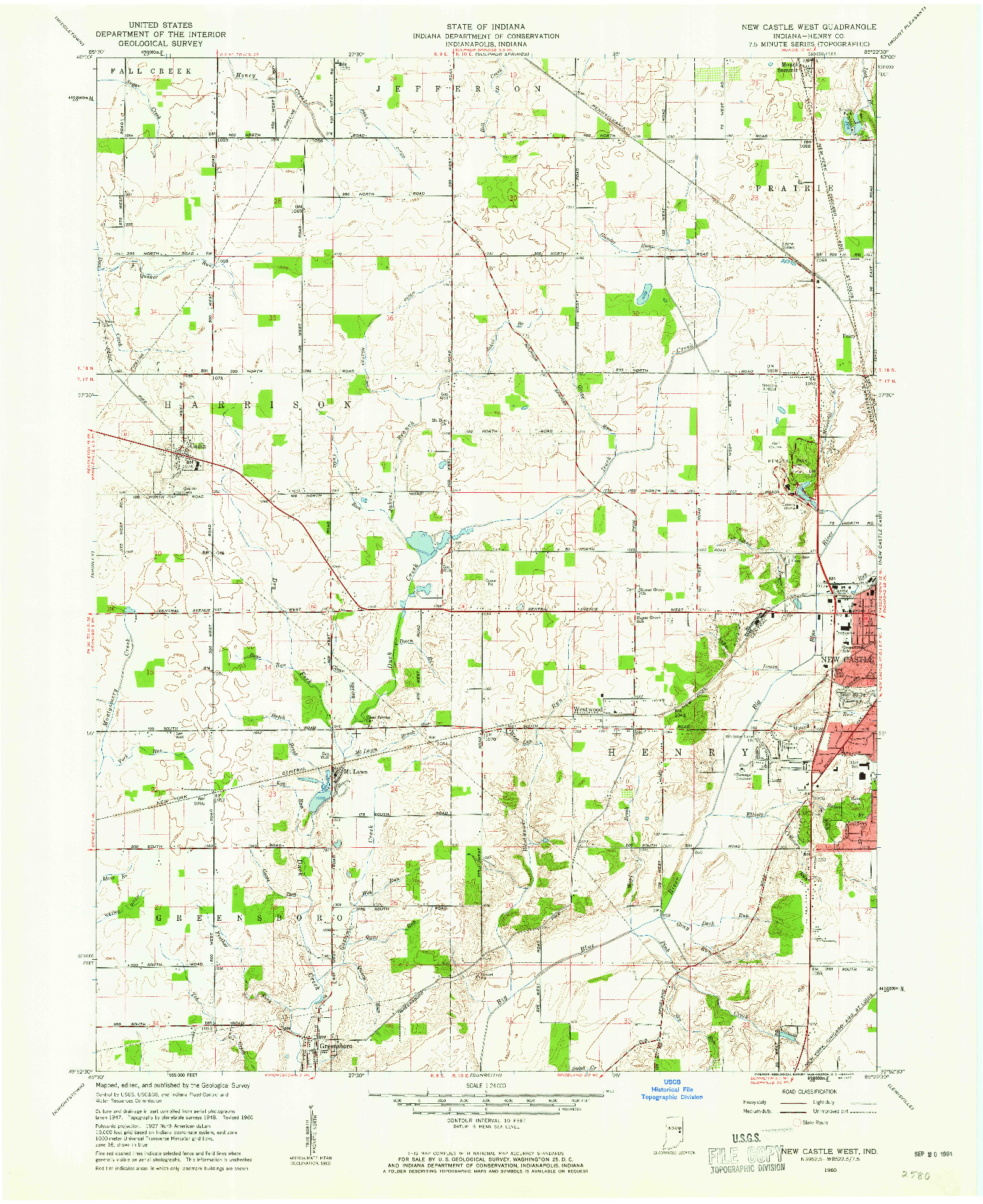 USGS 1:24000-SCALE QUADRANGLE FOR NEW CASTLE WEST, IN 1960