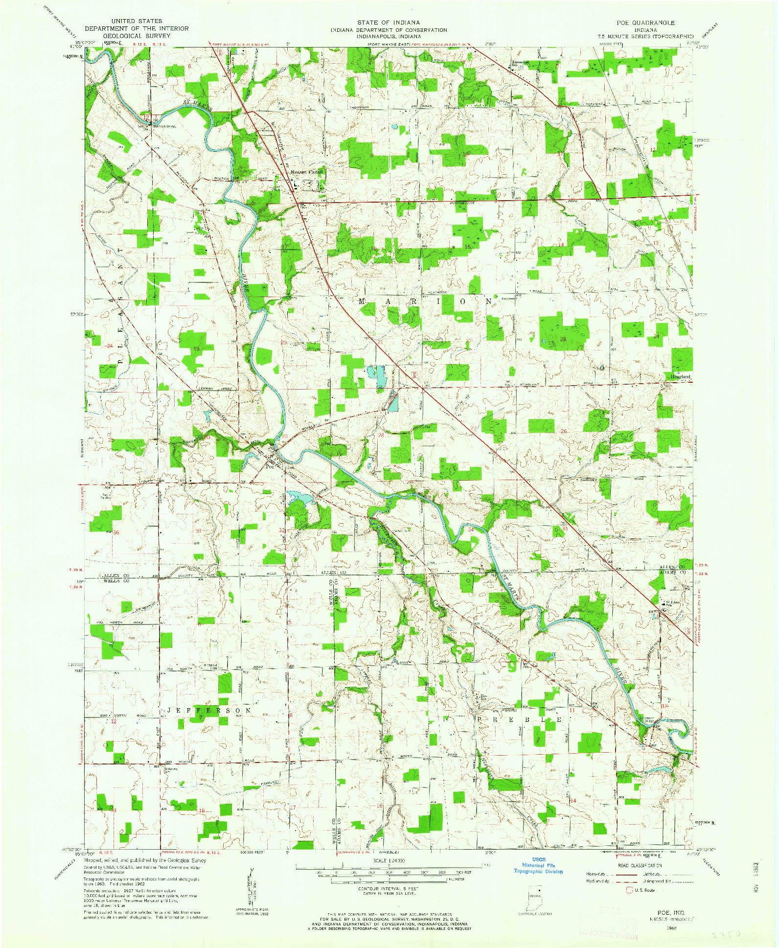 USGS 1:24000-SCALE QUADRANGLE FOR POE, IN 1962