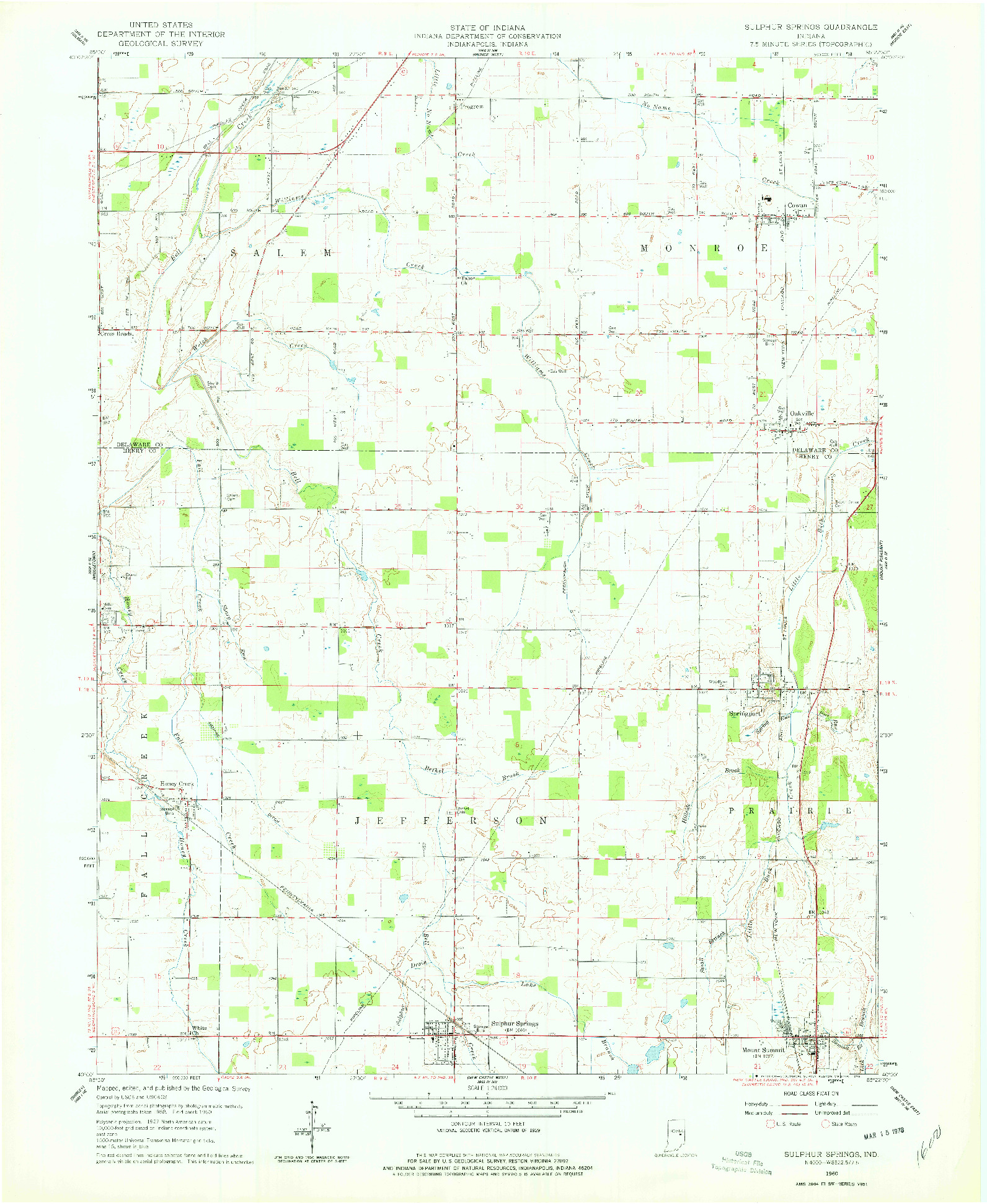 USGS 1:24000-SCALE QUADRANGLE FOR SULPHUR SPRINGS, IN 1960