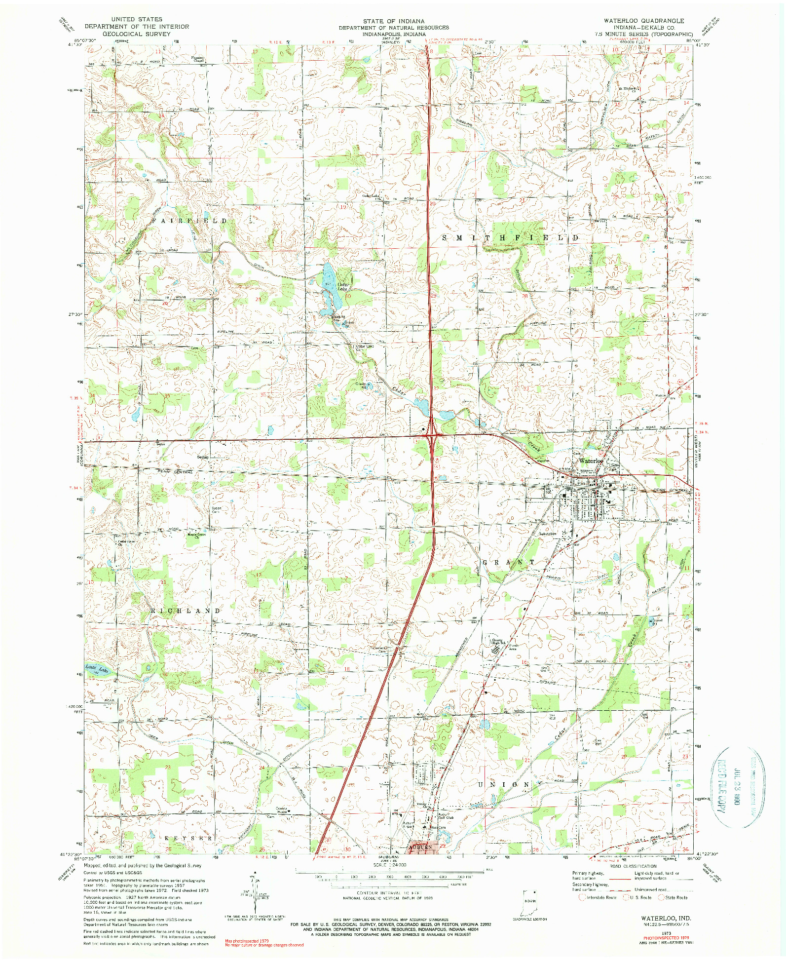 USGS 1:24000-SCALE QUADRANGLE FOR WATERLOO, IN 1973