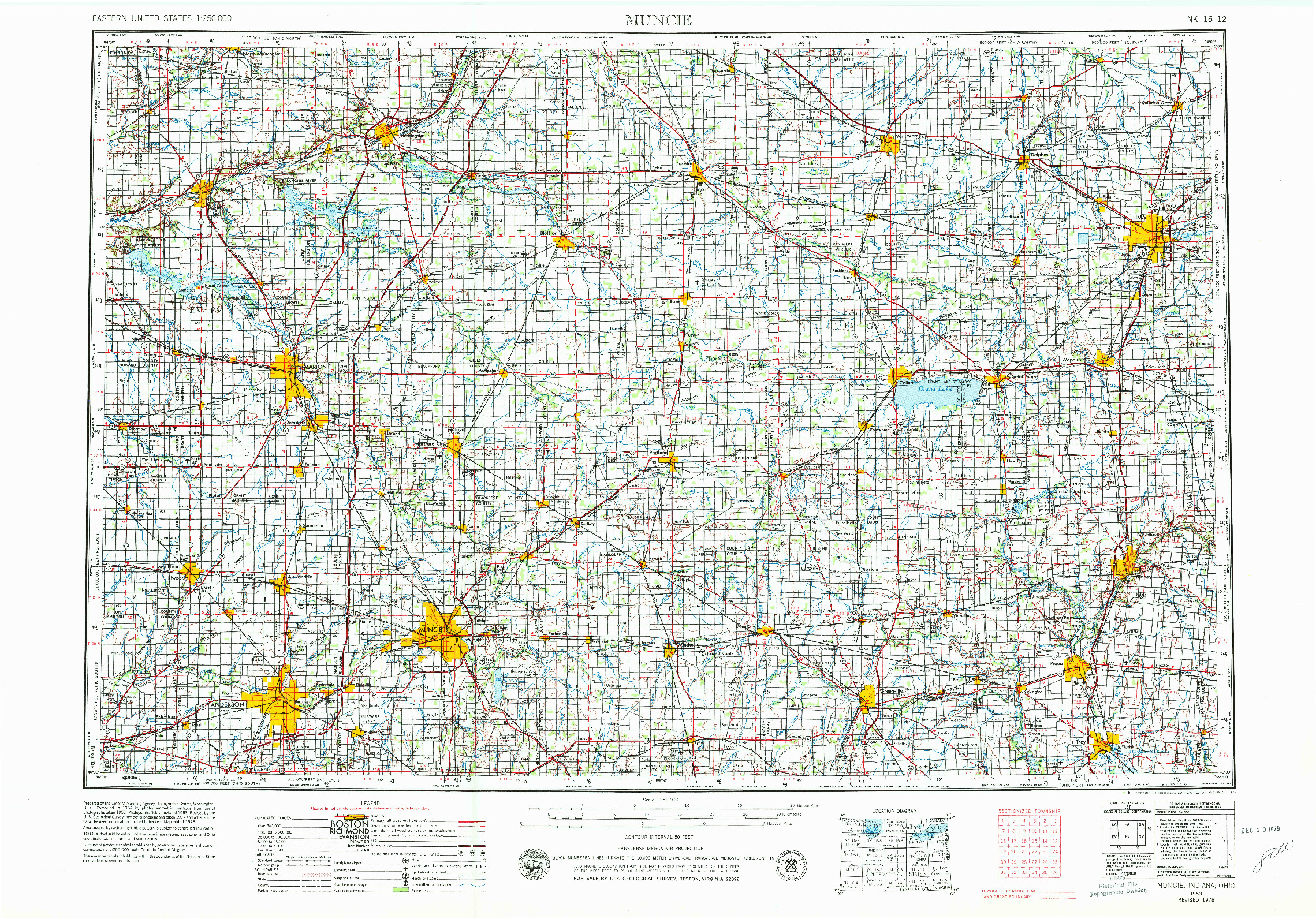 USGS 1:250000-SCALE QUADRANGLE FOR MUNCIE, IN 1953