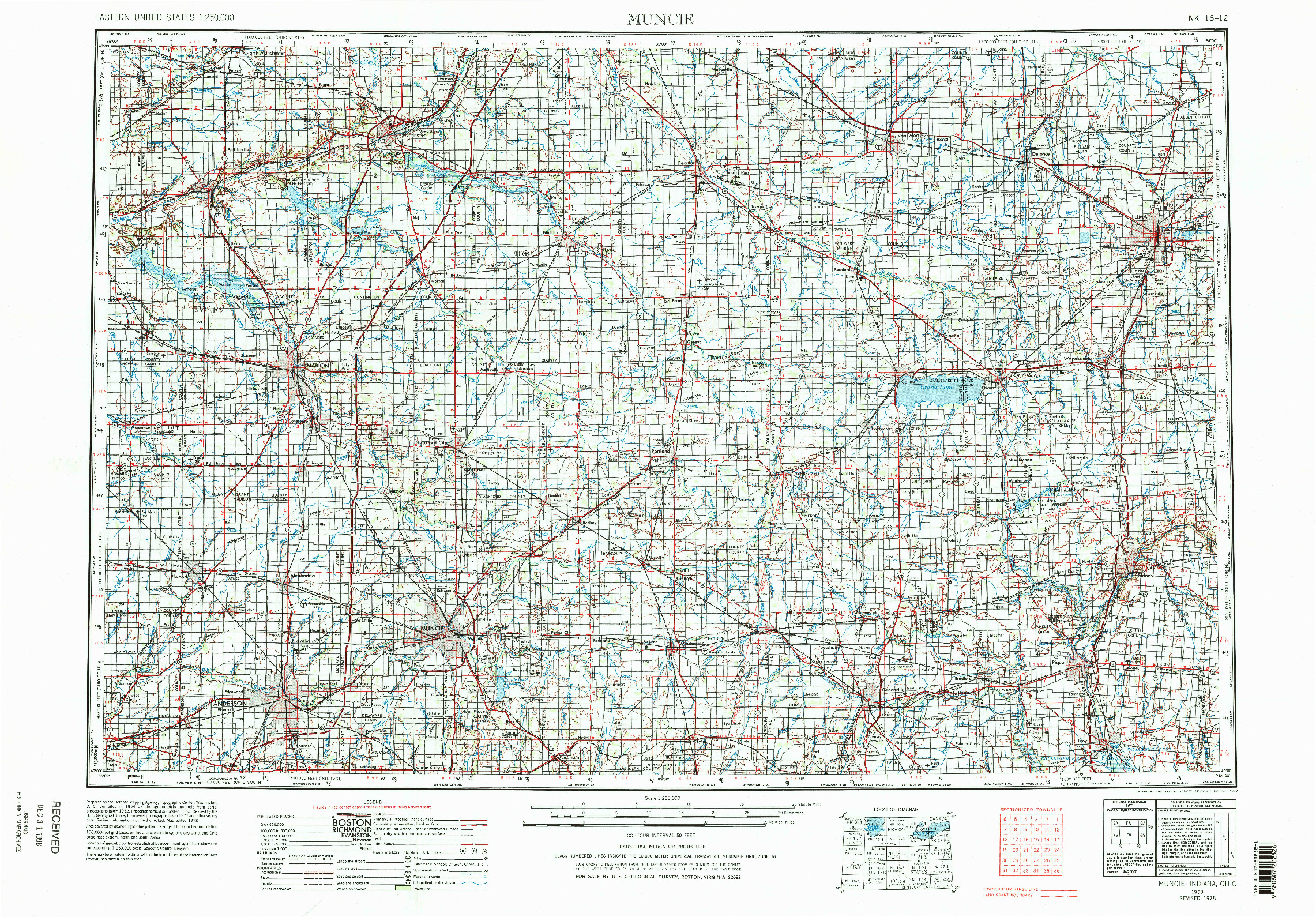 USGS 1:250000-SCALE QUADRANGLE FOR MUNCIE, IN 1953