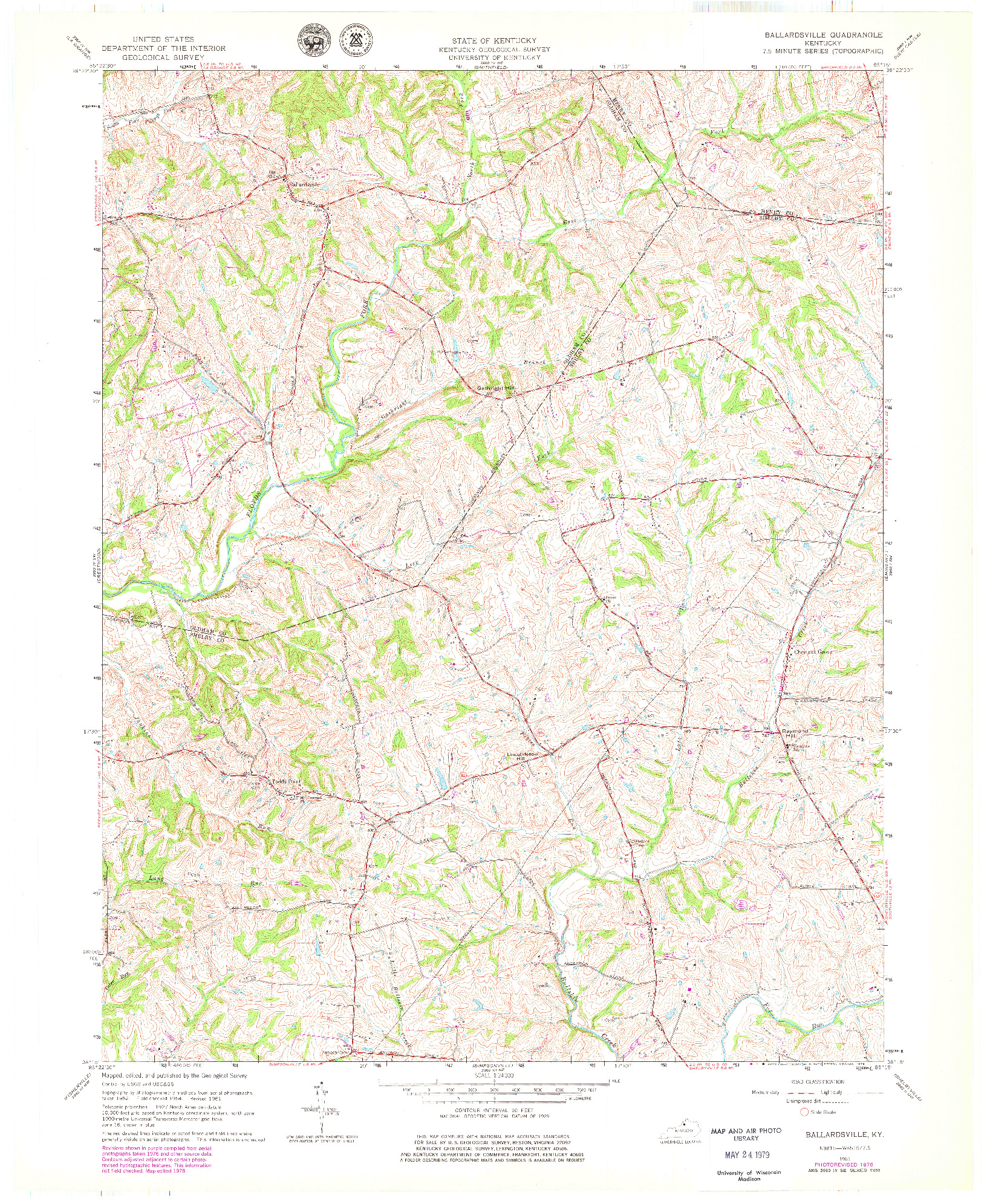 USGS 1:24000-SCALE QUADRANGLE FOR BALLARDSVILLE, KY 1961