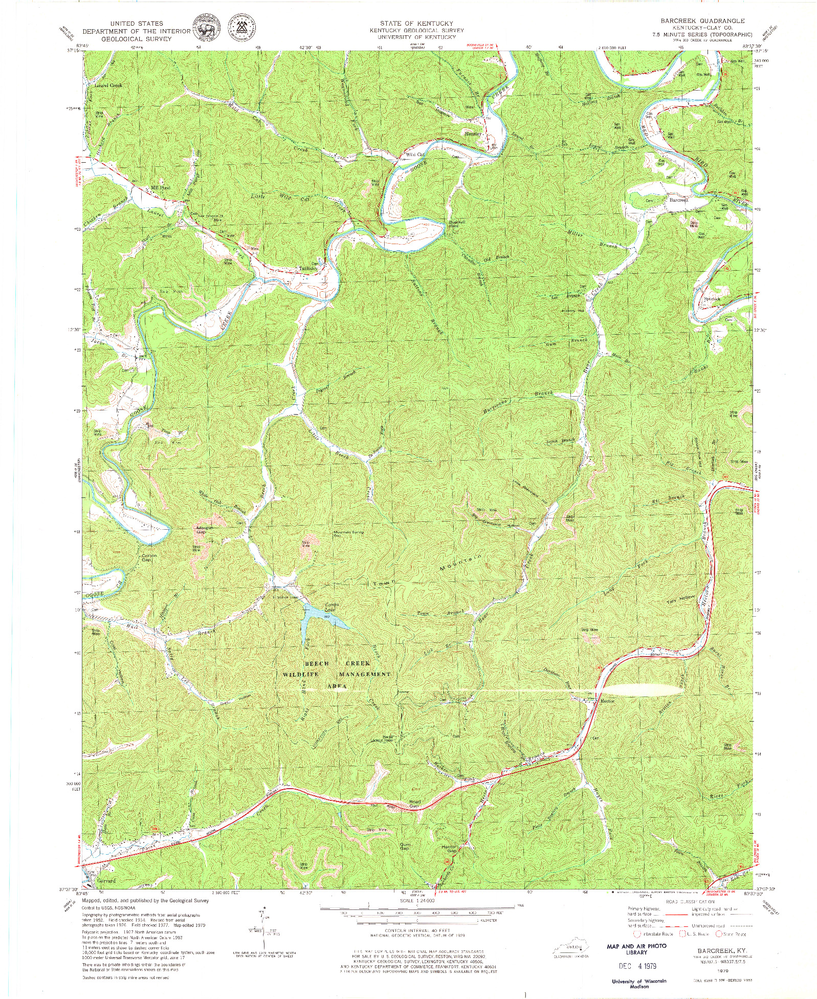 USGS 1:24000-SCALE QUADRANGLE FOR BARCREEK, KY 1979