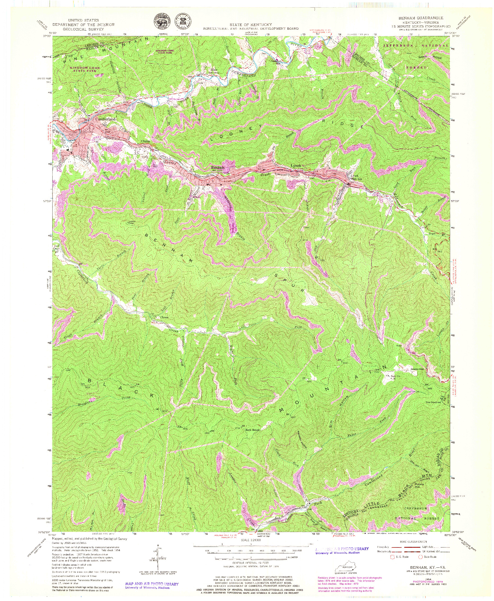 USGS 1:24000-SCALE QUADRANGLE FOR BENHAM, KY 1954