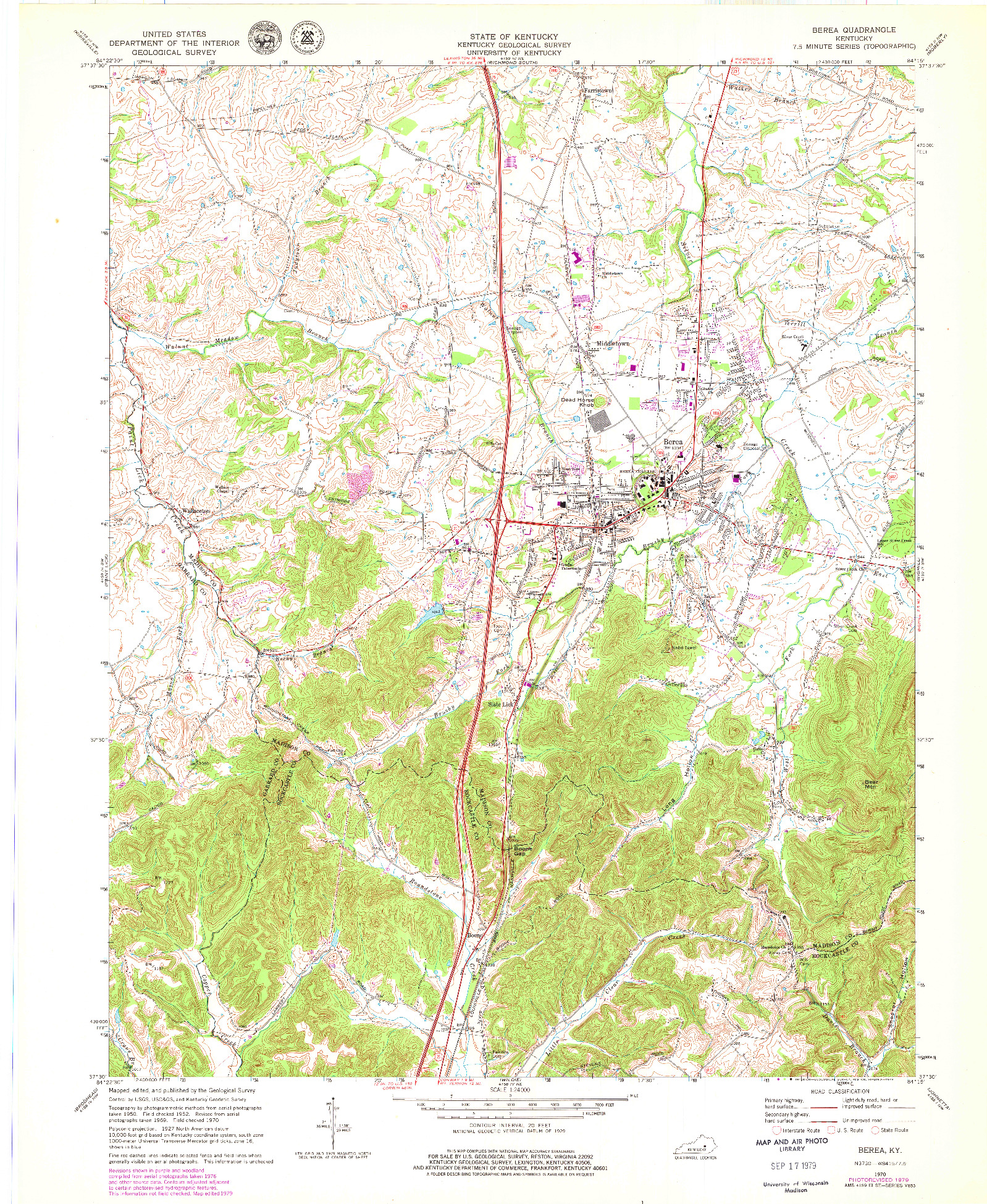 USGS 1:24000-SCALE QUADRANGLE FOR BEREA, KY 1970