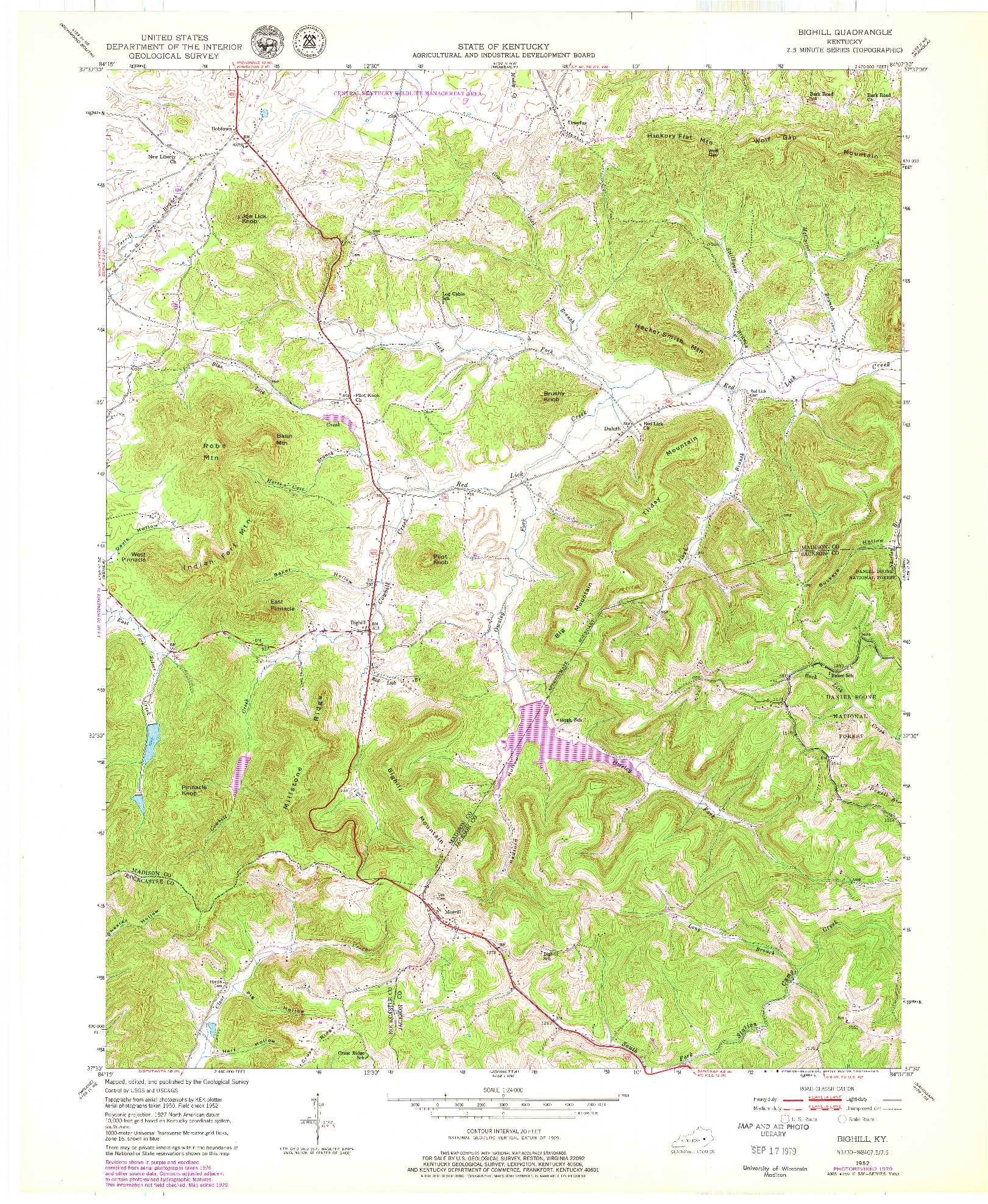 USGS 1:24000-SCALE QUADRANGLE FOR BIGHILL, KY 1952