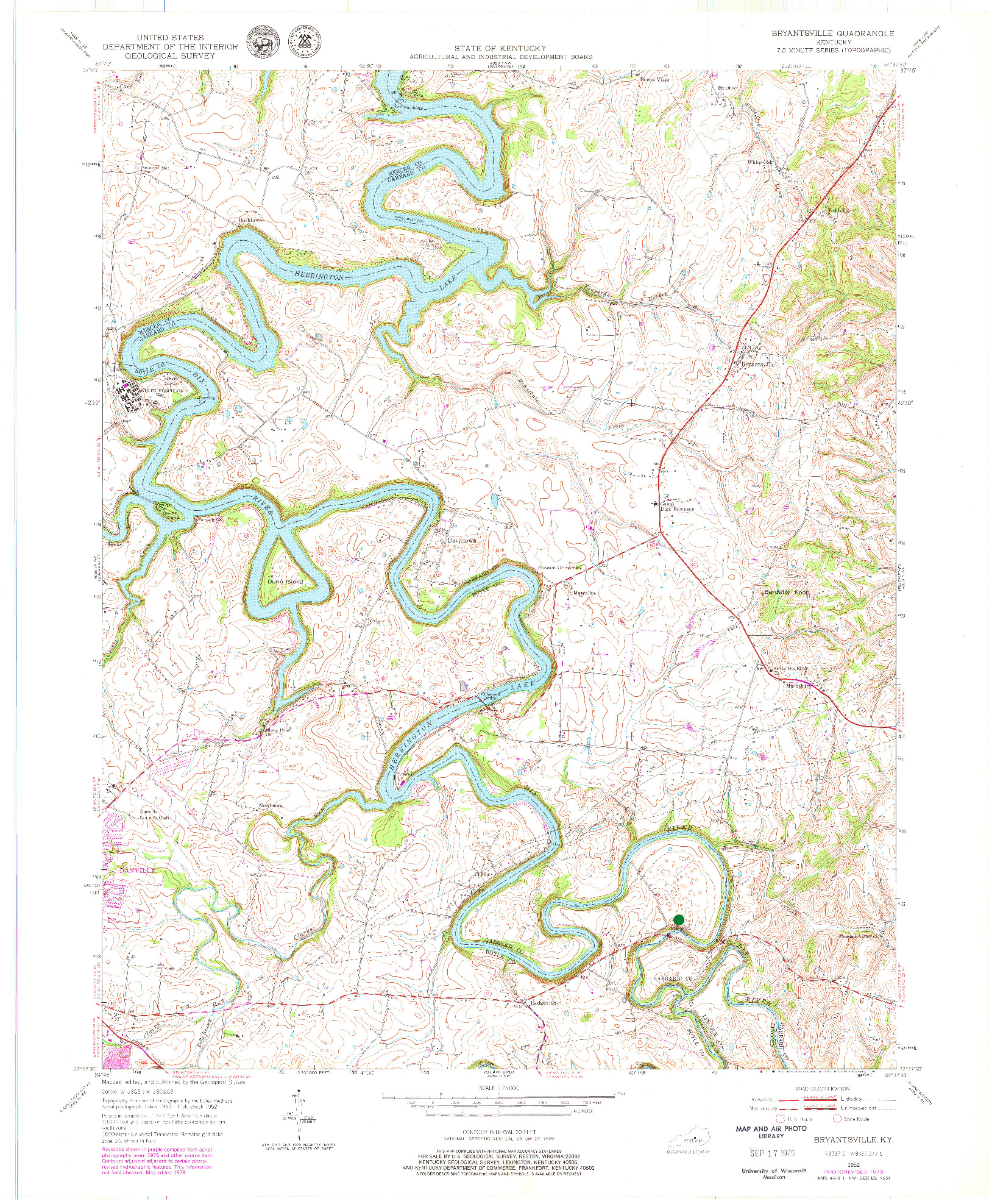 USGS 1:24000-SCALE QUADRANGLE FOR BRYANTSVILLE, KY 1952