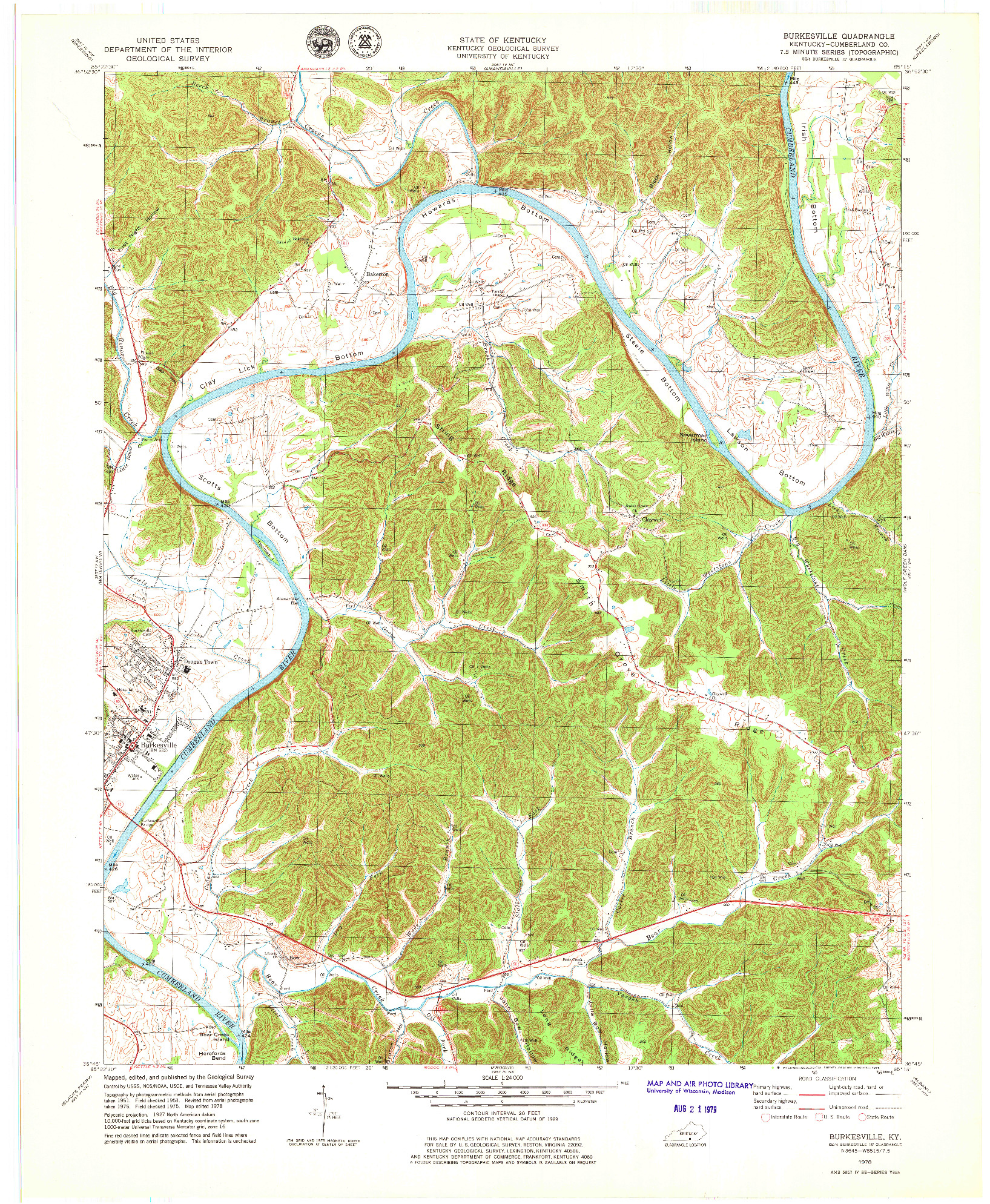 USGS 1:24000-SCALE QUADRANGLE FOR BURKESVILLE, KY 1978
