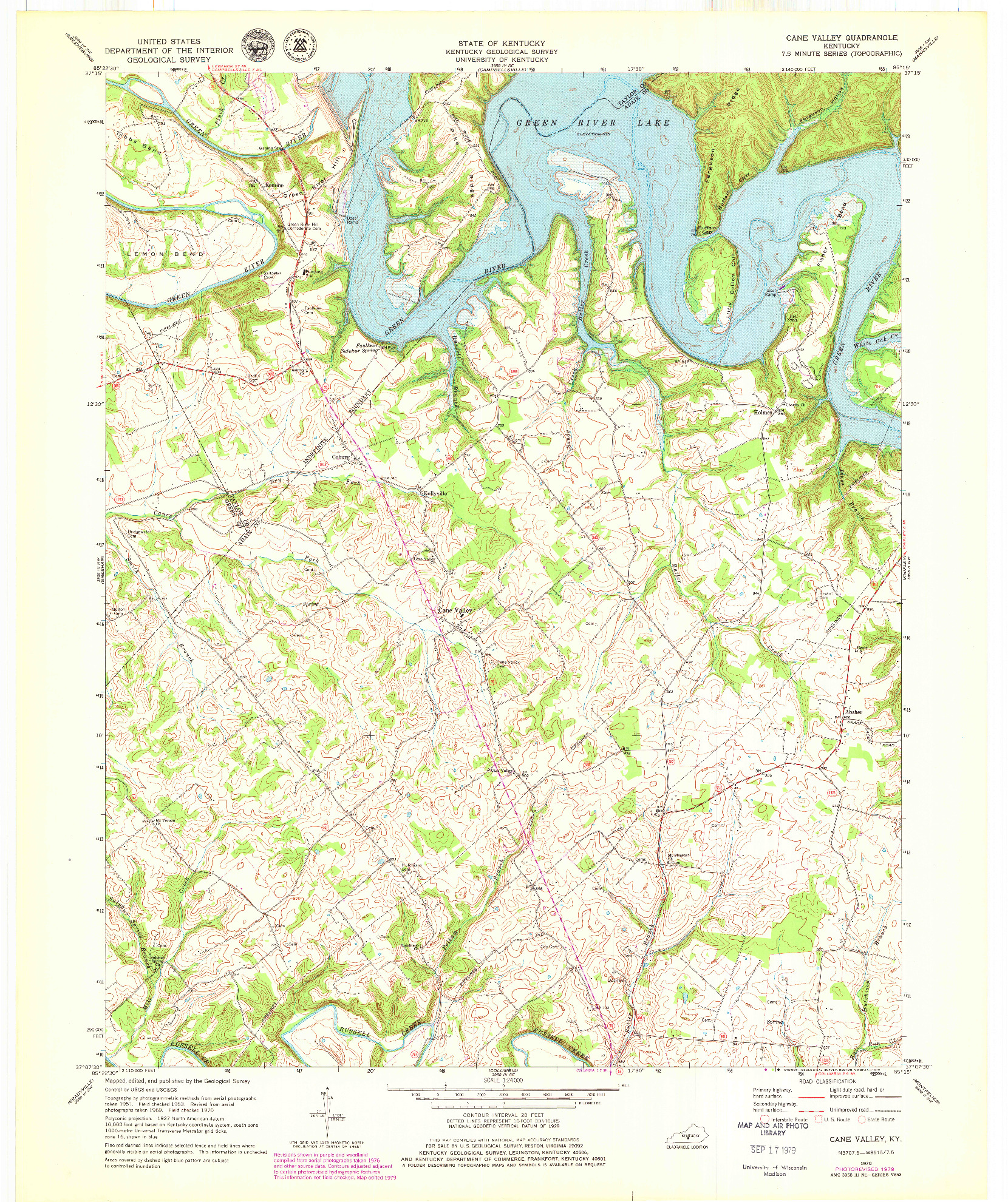 USGS 1:24000-SCALE QUADRANGLE FOR CANE VALLEY, KY 1970