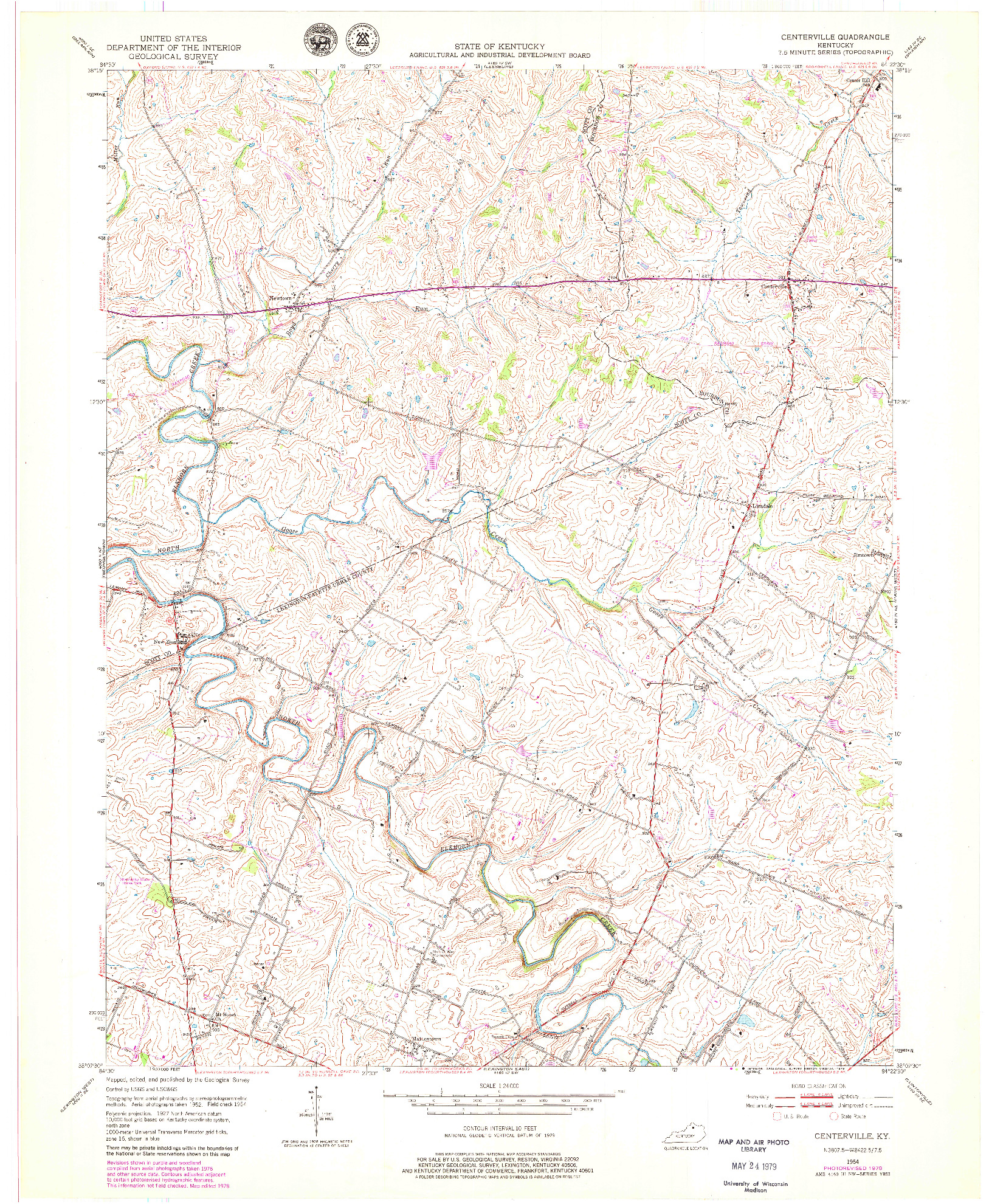 USGS 1:24000-SCALE QUADRANGLE FOR CENTERVILLE, KY 1954