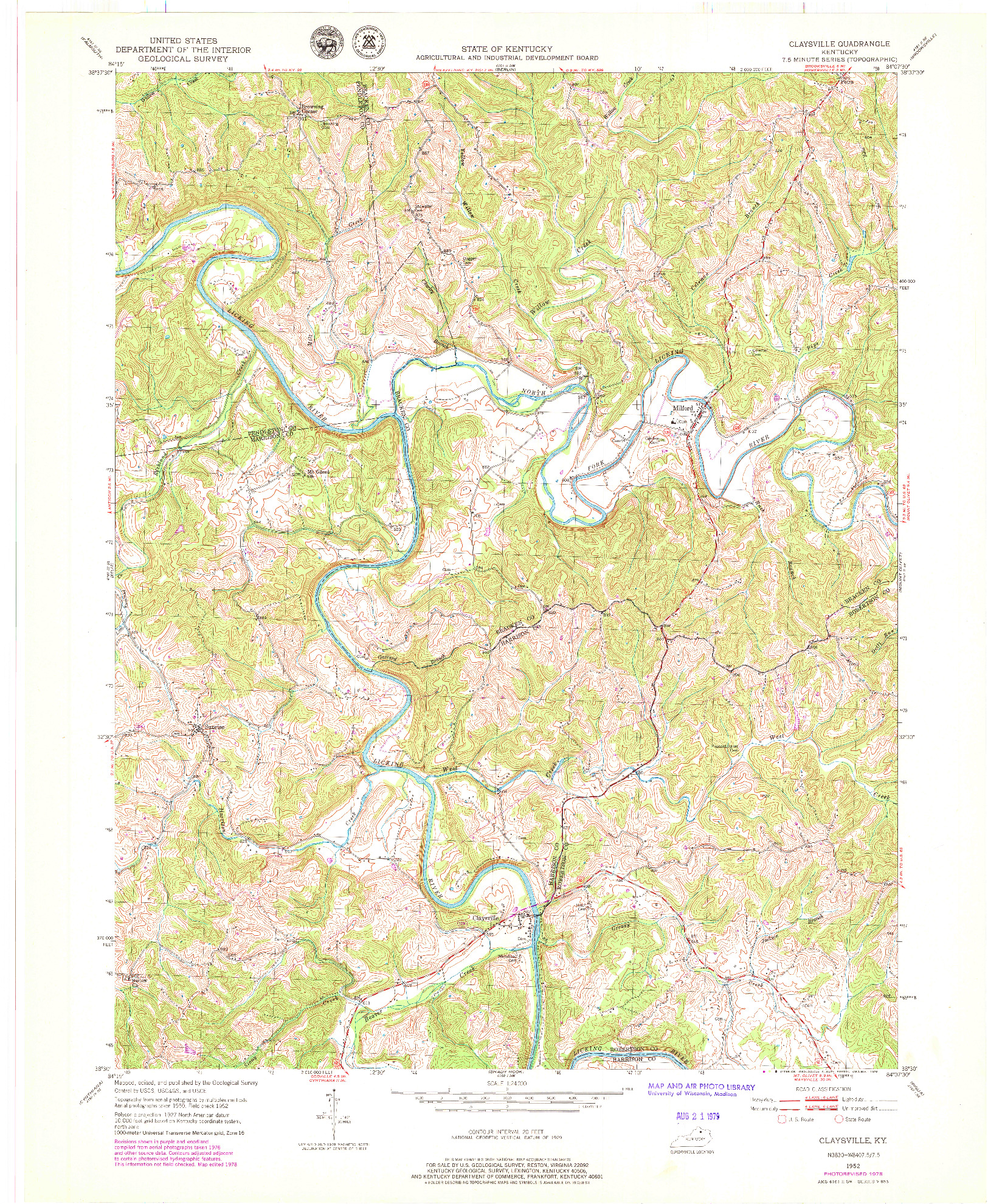 USGS 1:24000-SCALE QUADRANGLE FOR CLAYSVILLE, KY 1952