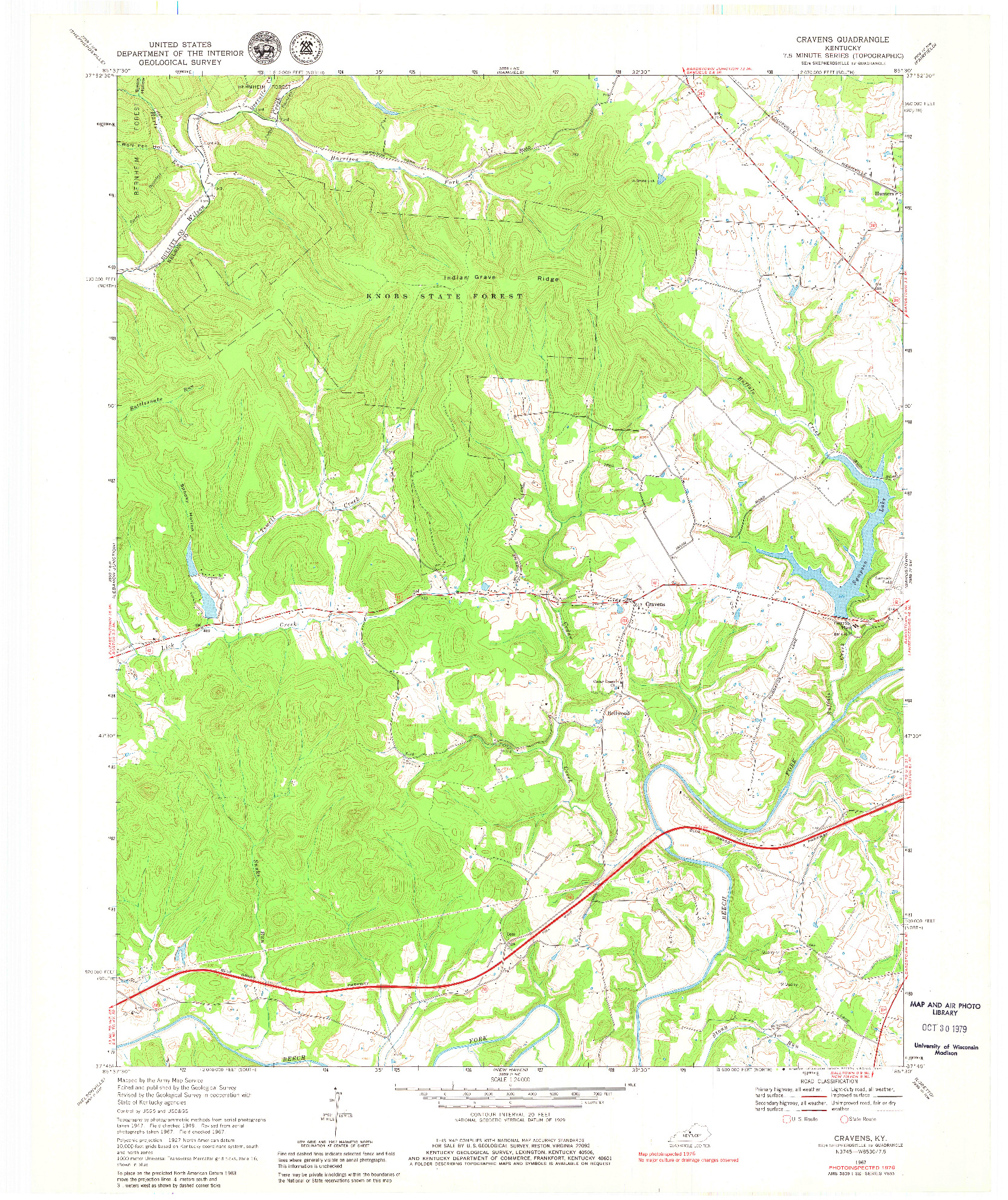 USGS 1:24000-SCALE QUADRANGLE FOR CRAVENS, KY 1967