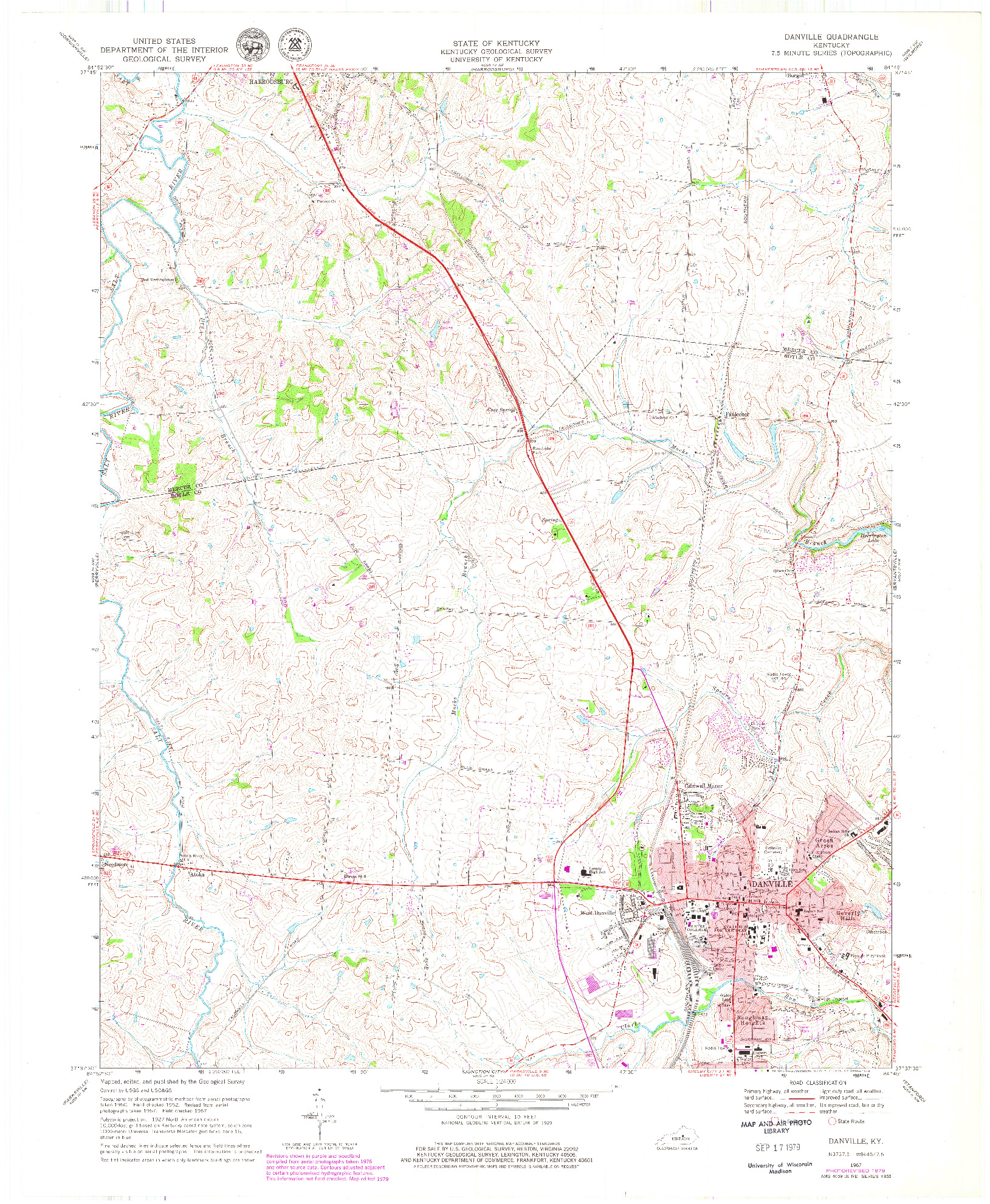 USGS 1:24000-SCALE QUADRANGLE FOR DANVILLE, KY 1967