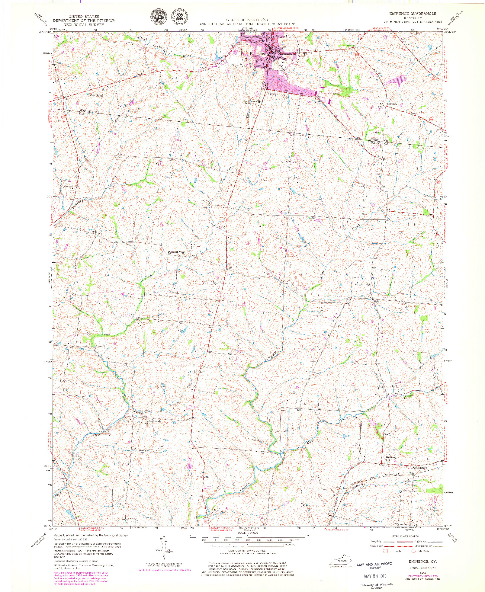 USGS 1:24000-SCALE QUADRANGLE FOR EMINENCE, KY 1954