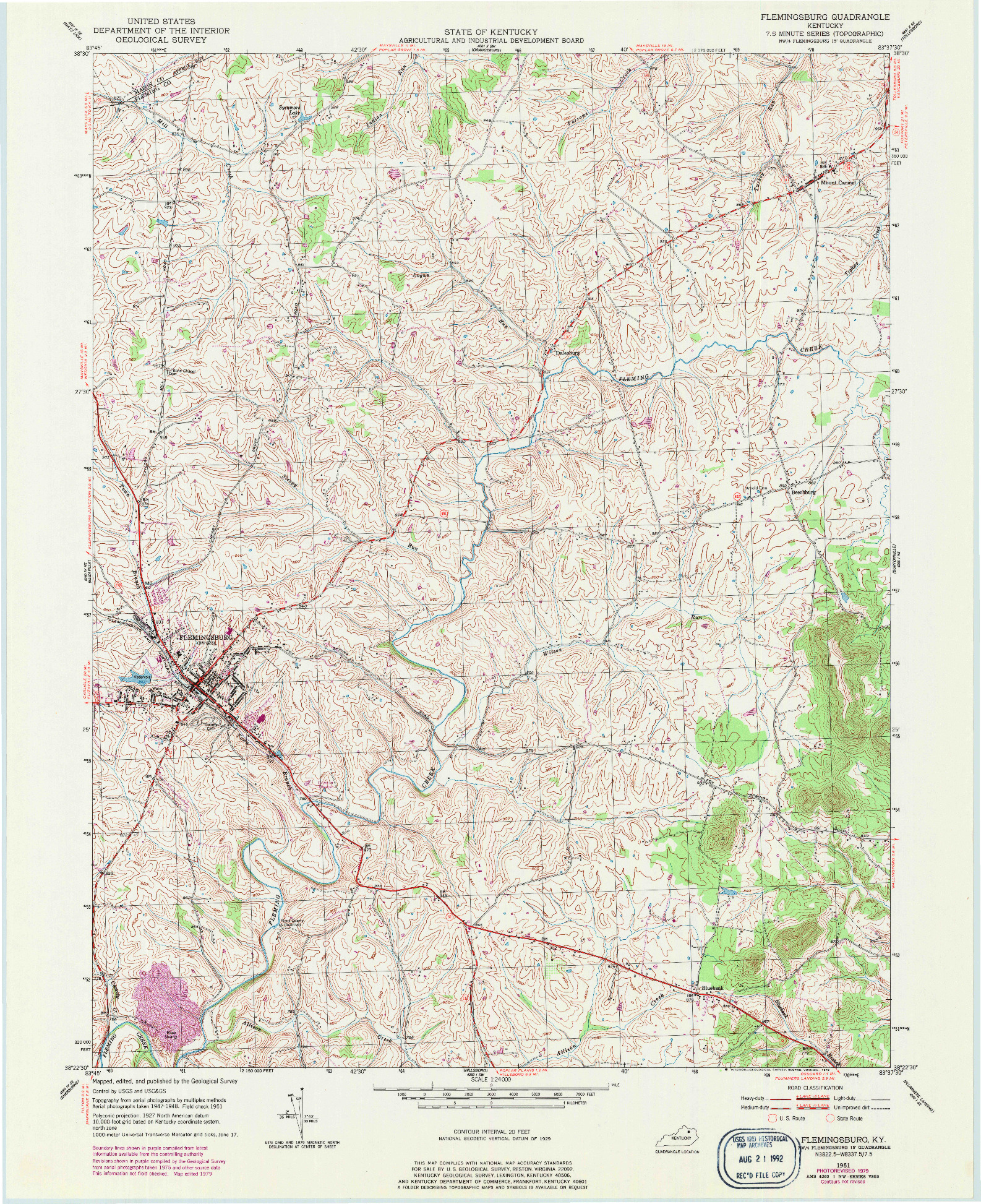 USGS 1:24000-SCALE QUADRANGLE FOR FLEMINGSBURG, KY 1951