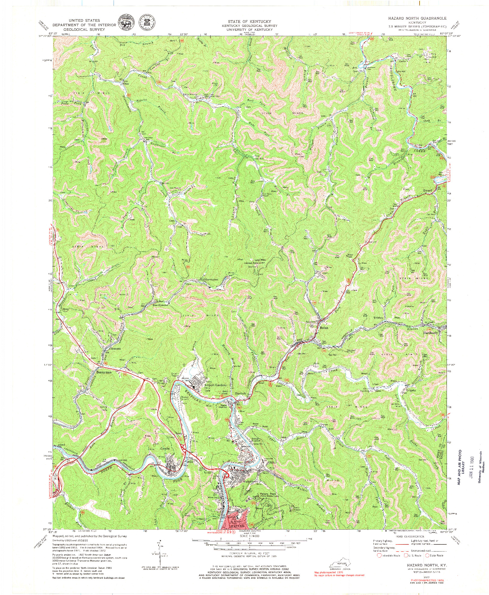 USGS 1:24000-SCALE QUADRANGLE FOR HAZARD NORTH, KY 1972