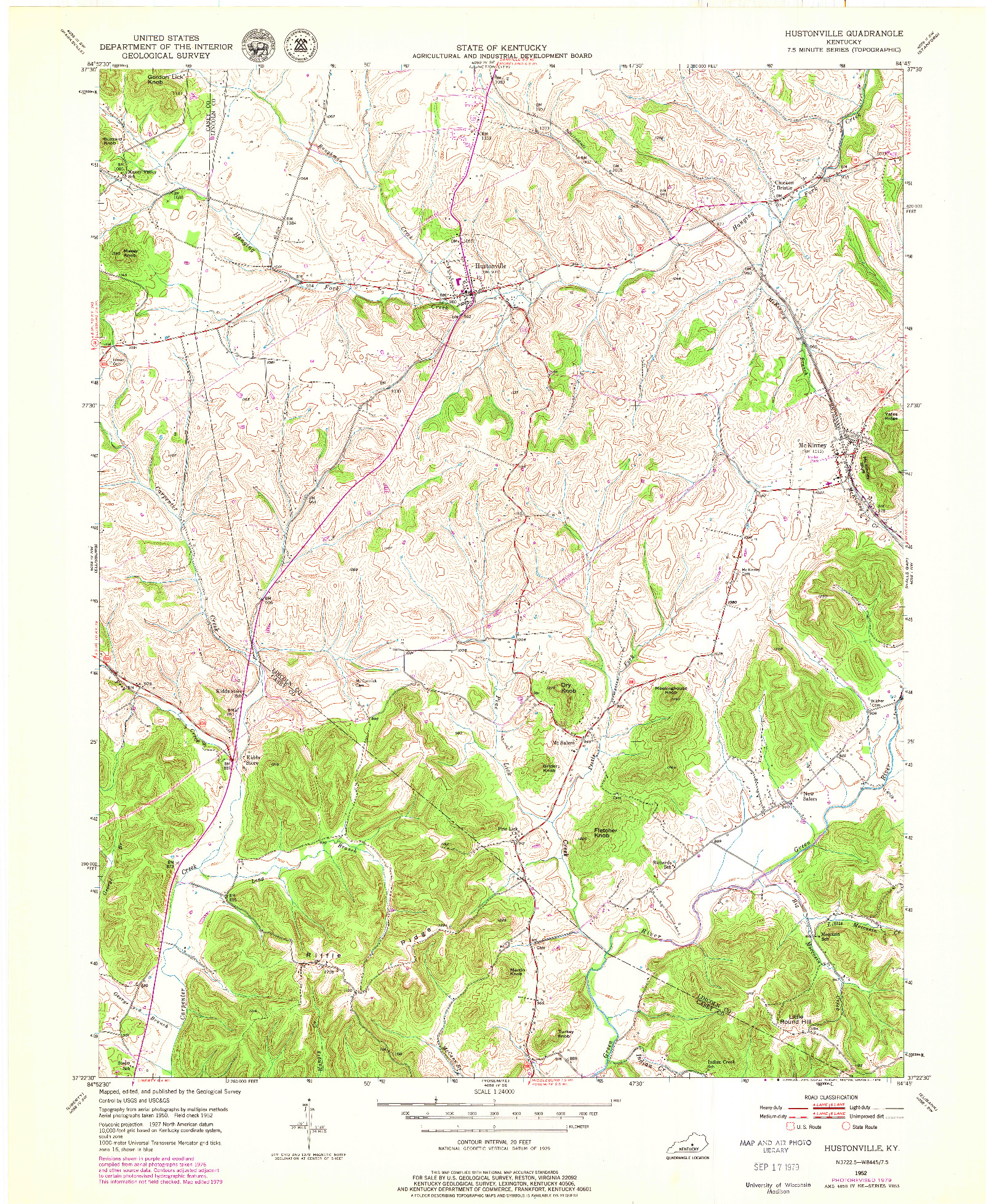 USGS 1:24000-SCALE QUADRANGLE FOR HUSTONVILLE, KY 1952