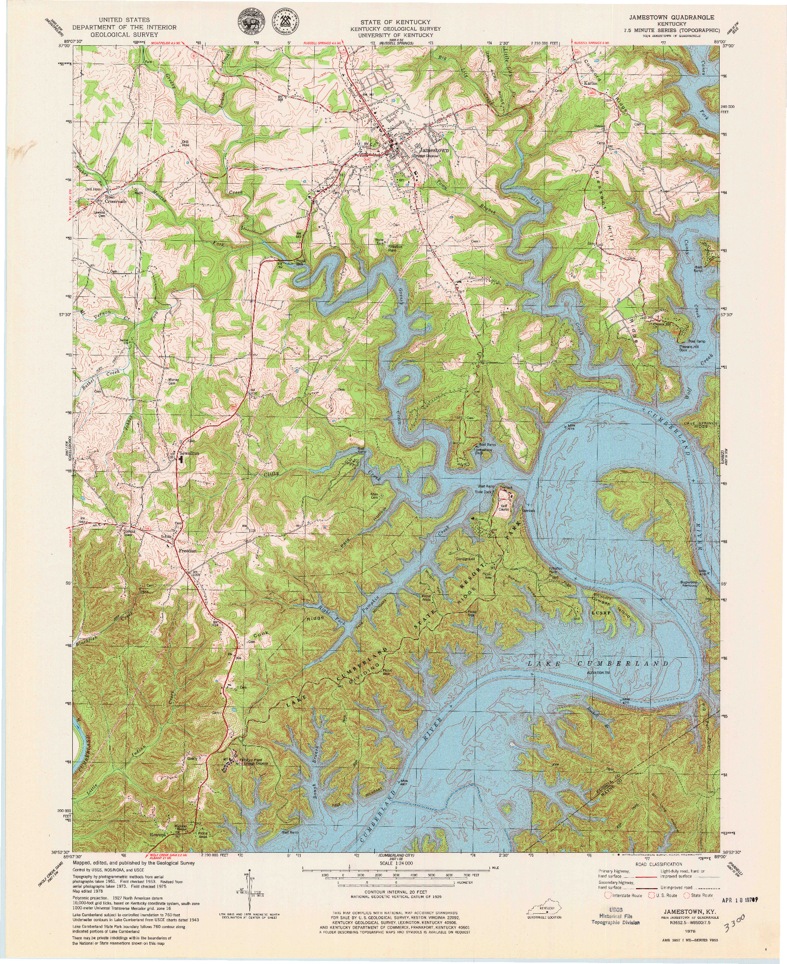 USGS 1:24000-SCALE QUADRANGLE FOR JAMESTOWN, KY 1978