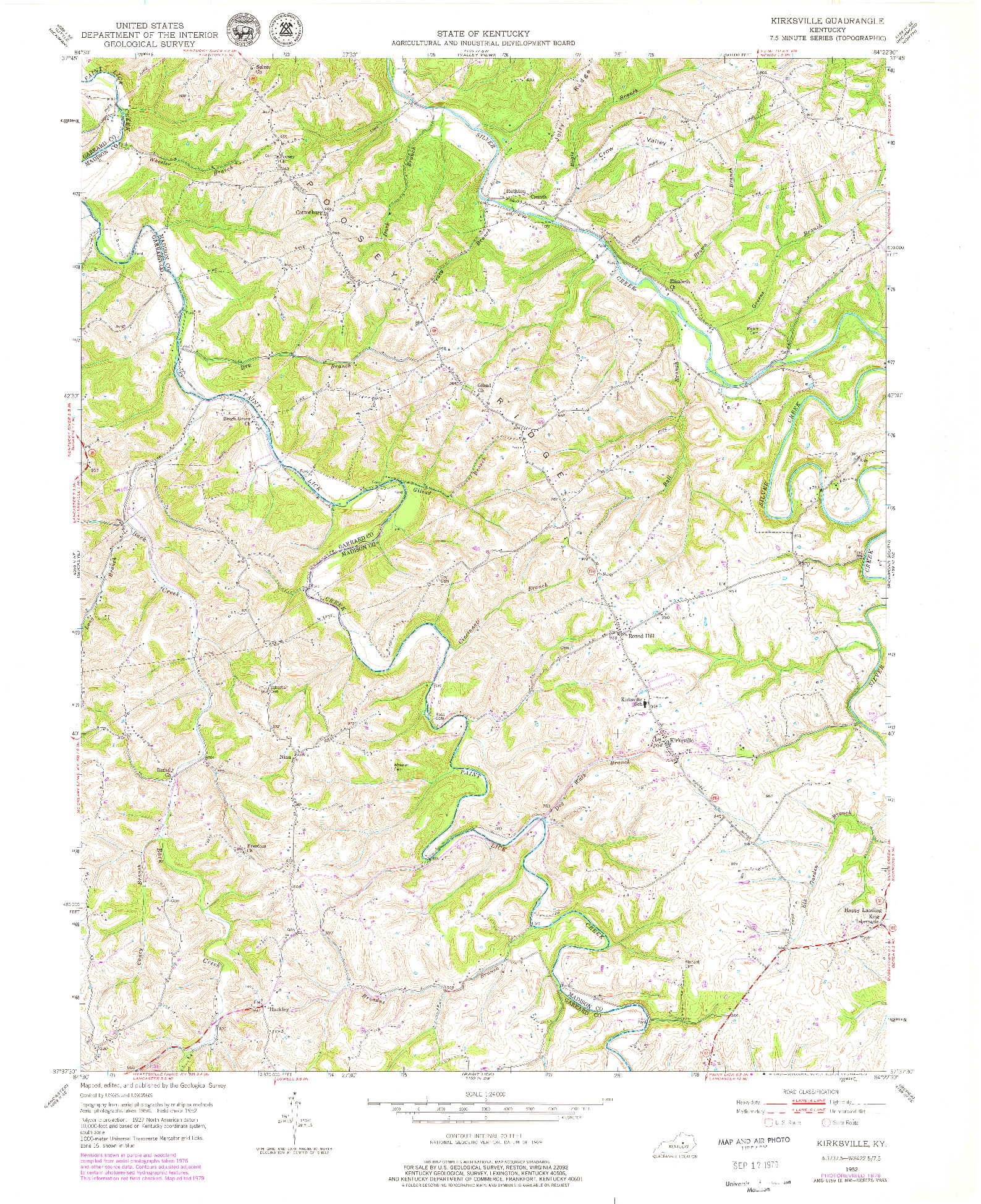 USGS 1:24000-SCALE QUADRANGLE FOR KIRKSVILLE, KY 1952