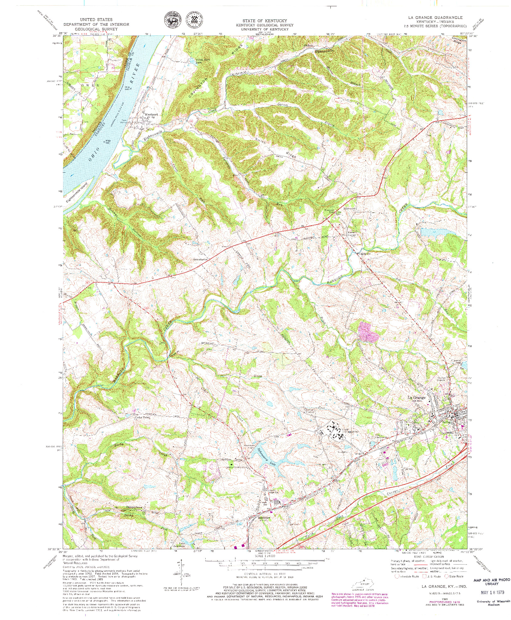 USGS 1:24000-SCALE QUADRANGLE FOR LA GRANGE, KY 1969