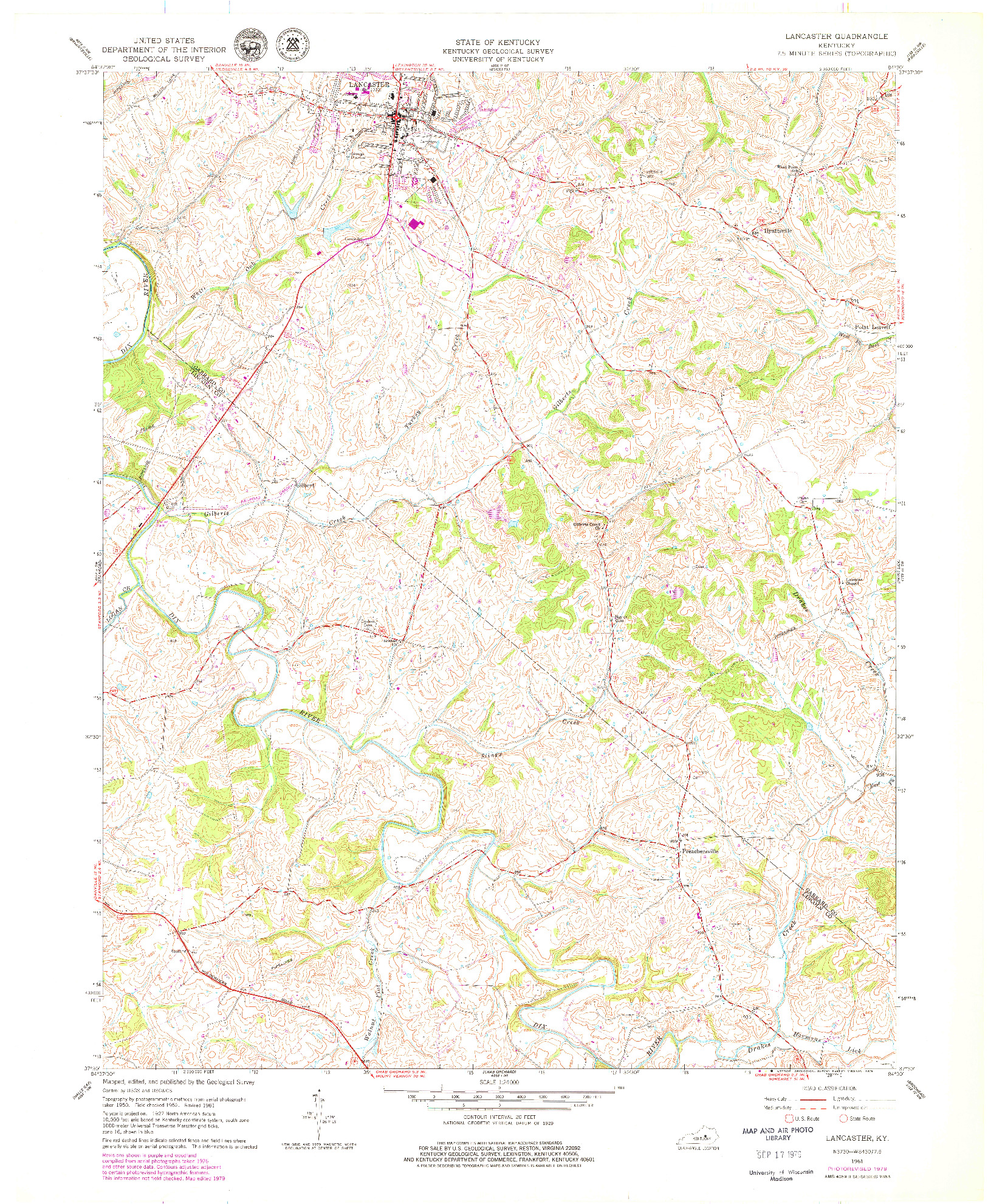 USGS 1:24000-SCALE QUADRANGLE FOR LANCASTER, KY 1961