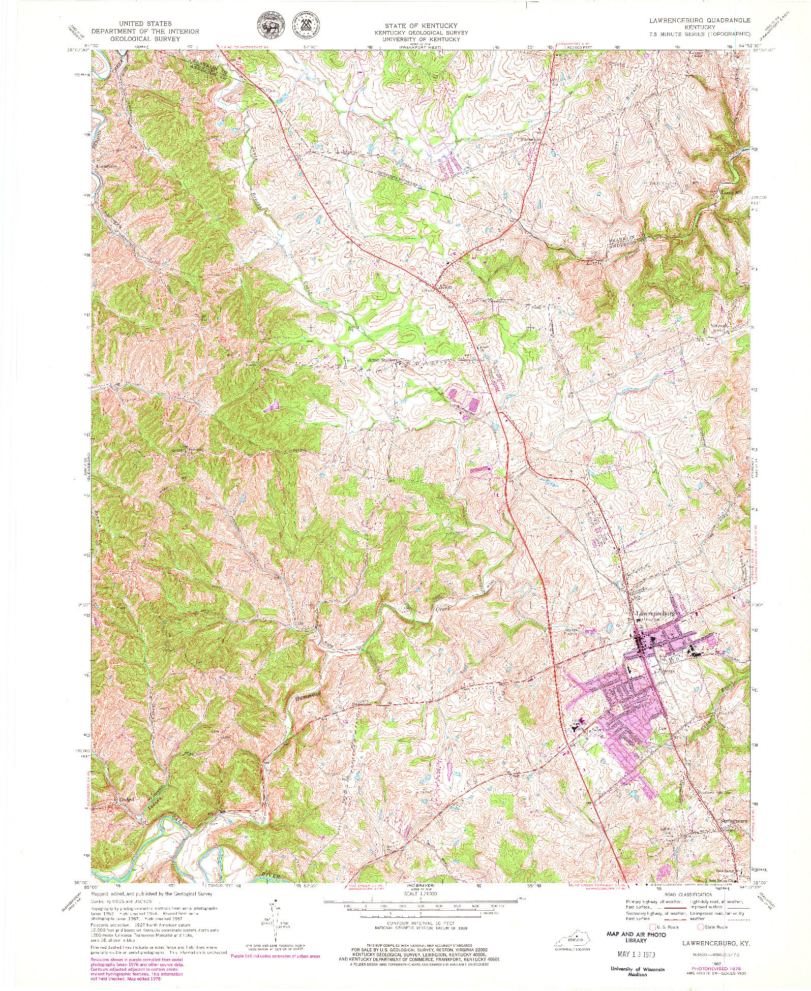 USGS 1:24000-SCALE QUADRANGLE FOR LAWRENCEBURG, KY 1967