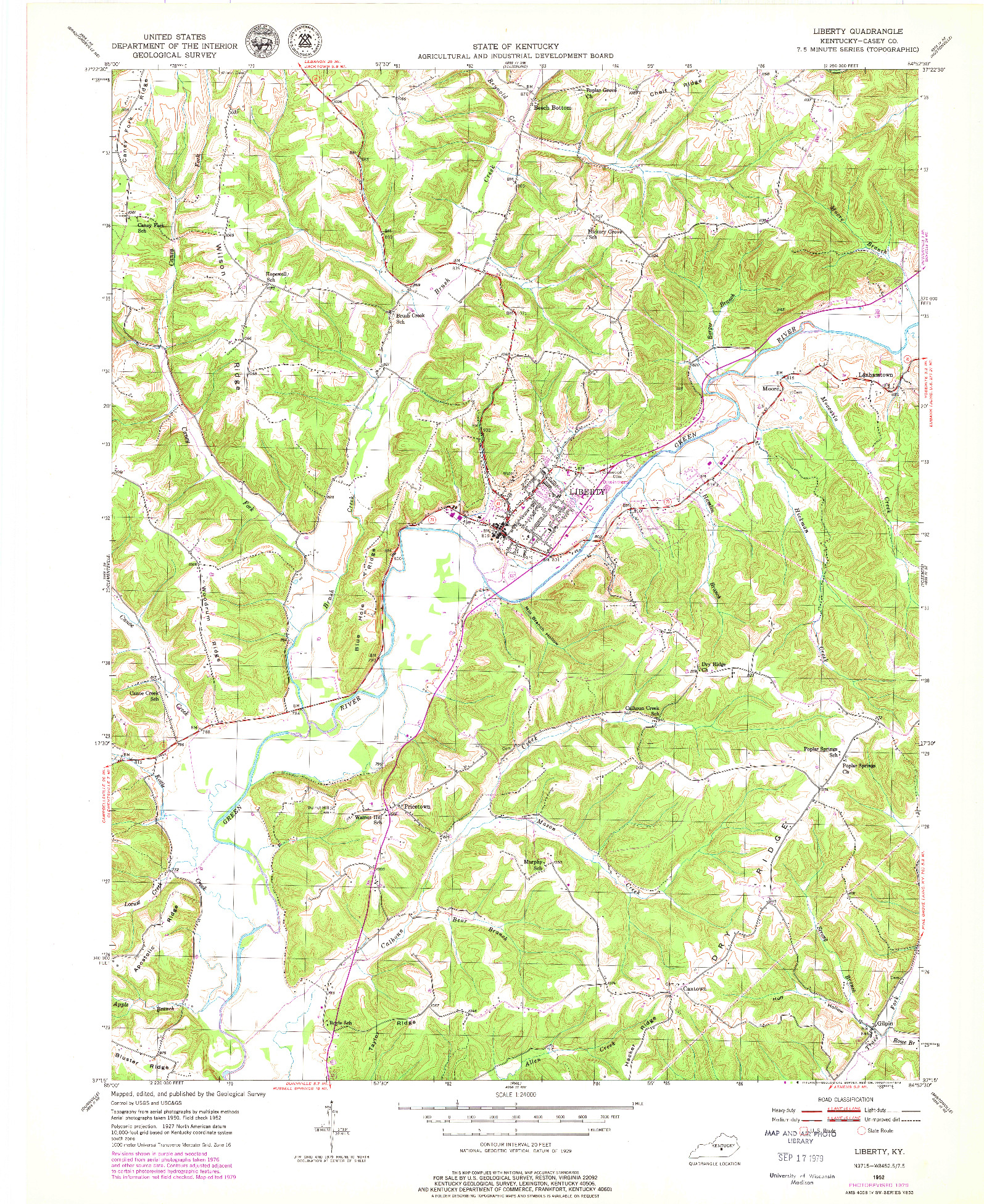 USGS 1:24000-SCALE QUADRANGLE FOR LIBERTY, KY 1952