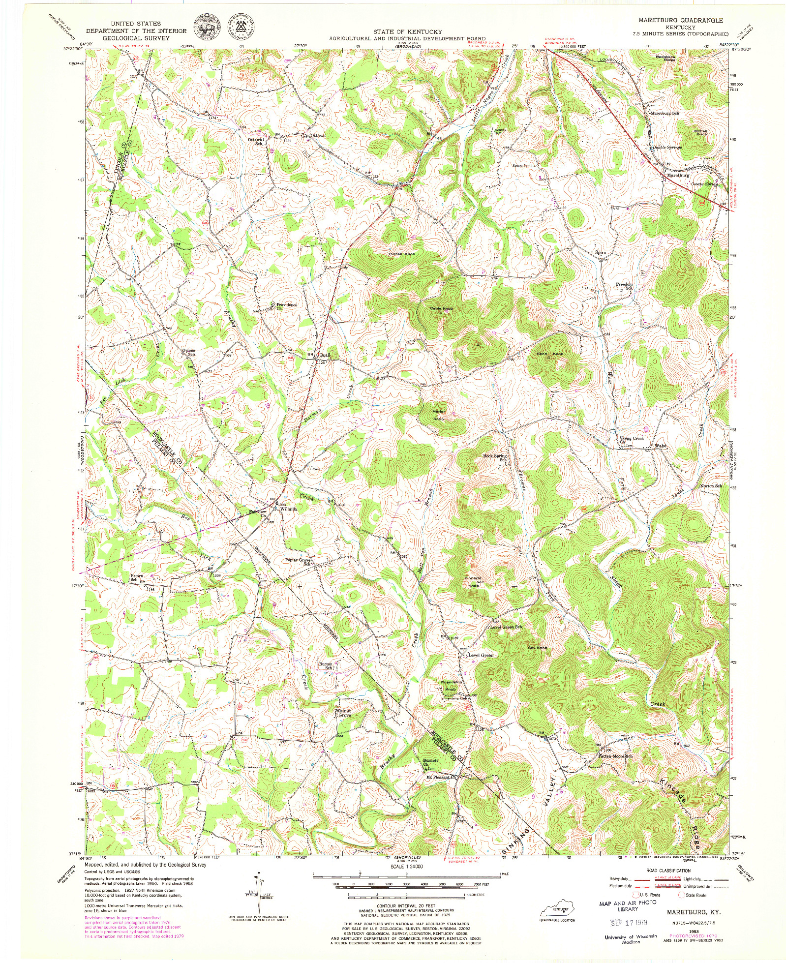 USGS 1:24000-SCALE QUADRANGLE FOR MARETBURG, KY 1953