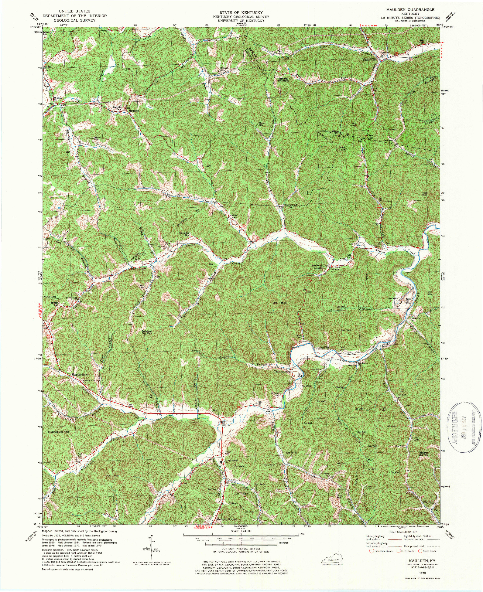 USGS 1:24000-SCALE QUADRANGLE FOR MAULDEN, KY 1979