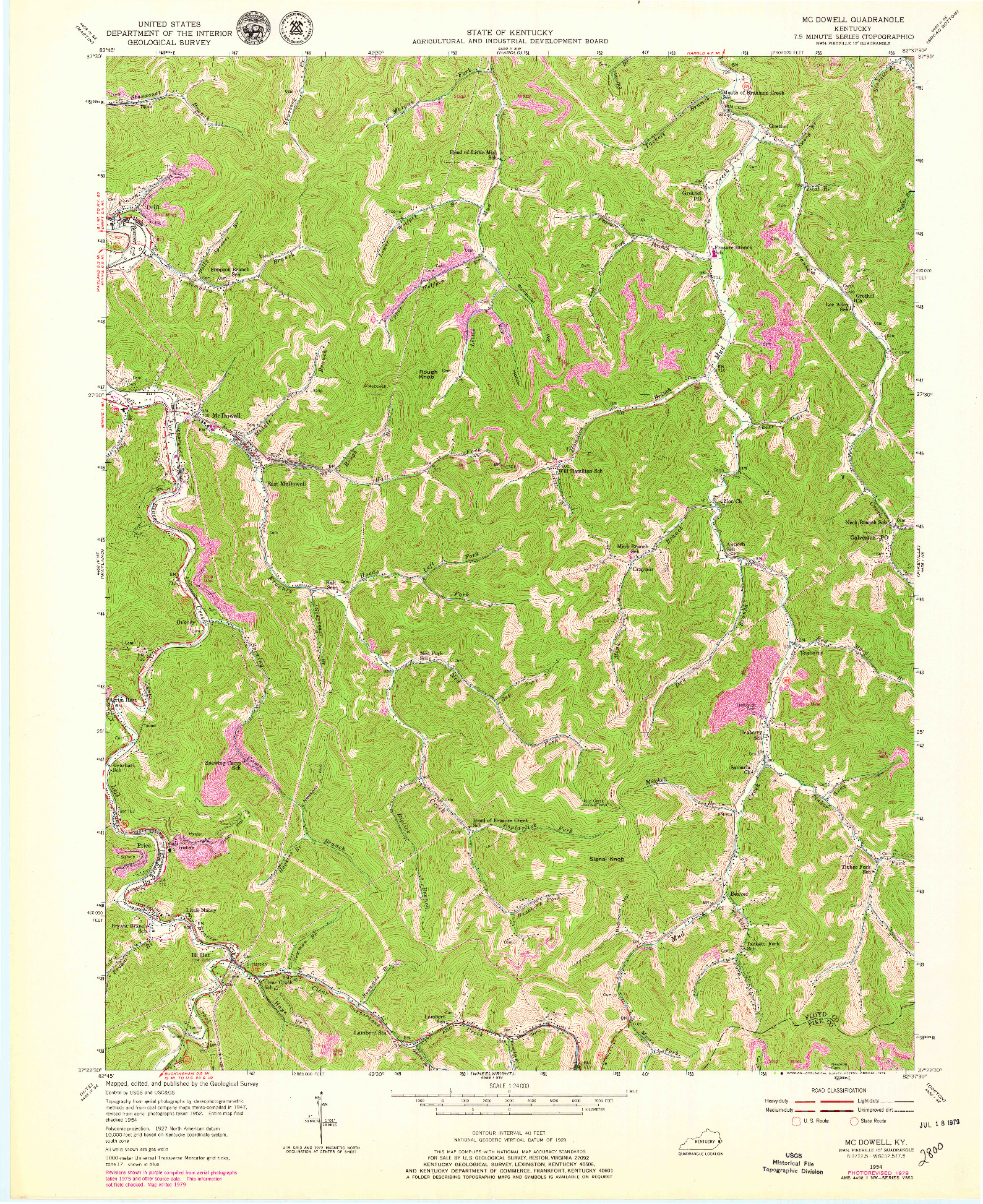 USGS 1:24000-SCALE QUADRANGLE FOR MC DOWELL, KY 1954
