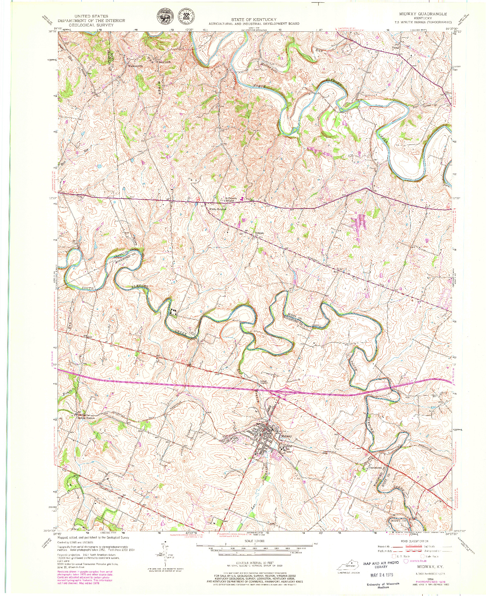 USGS 1:24000-SCALE QUADRANGLE FOR MIDWAY, KY 1954