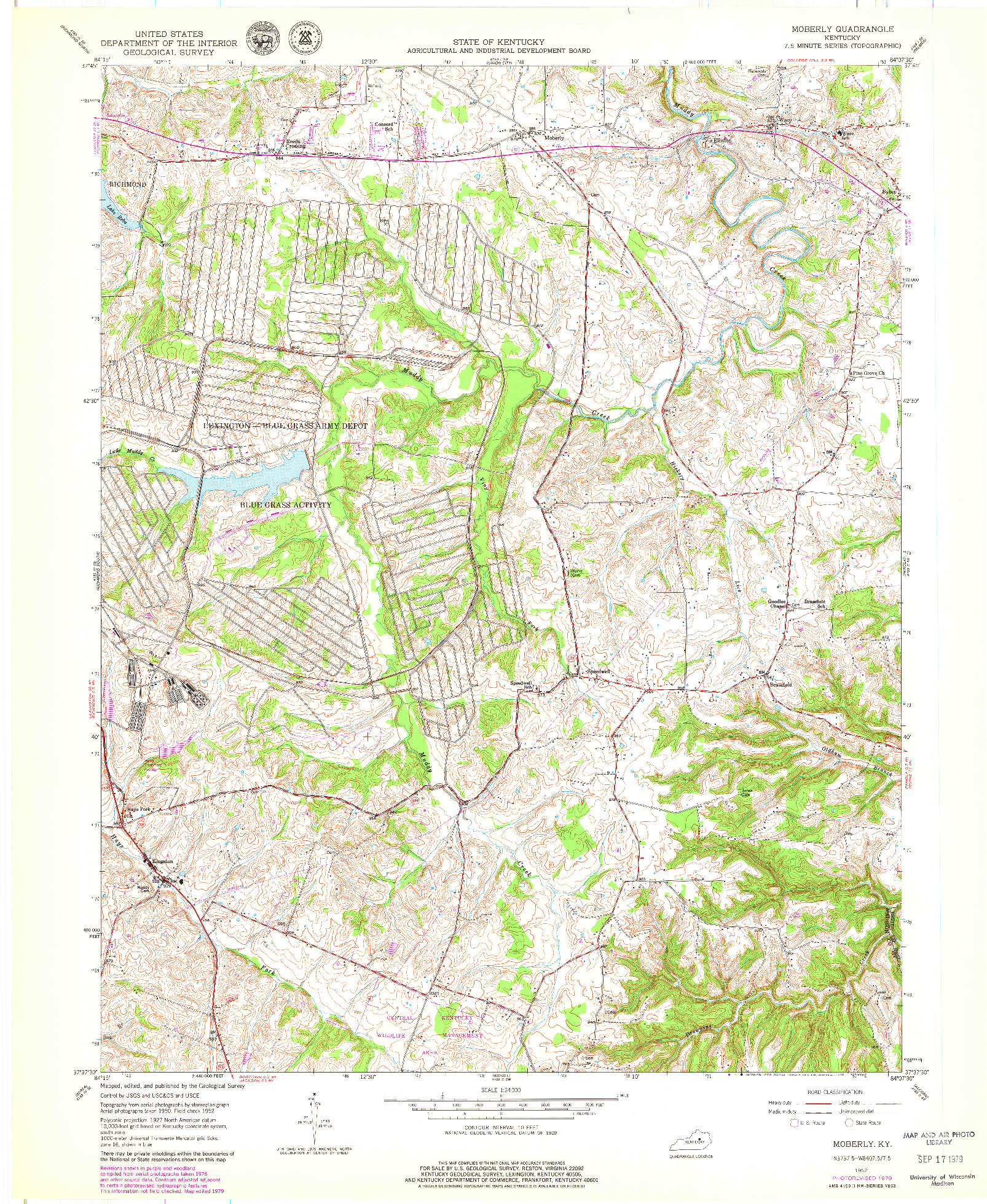 USGS 1:24000-SCALE QUADRANGLE FOR MOBERLY, KY 1952