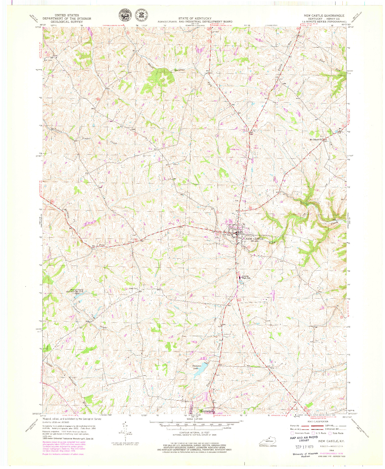 USGS 1:24000-SCALE QUADRANGLE FOR NEW CASTLE, KY 1954