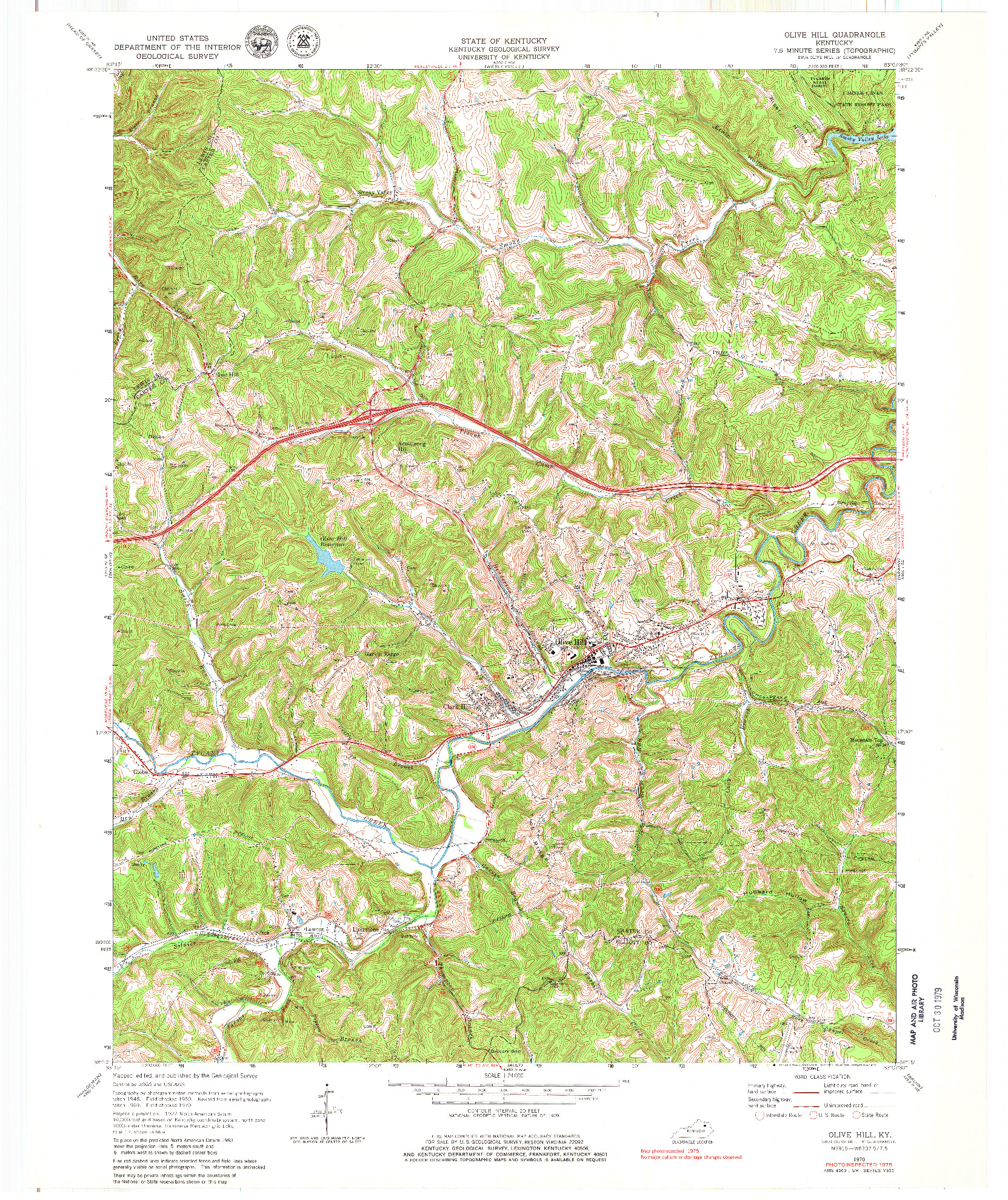 USGS 1:24000-SCALE QUADRANGLE FOR OLIVE HILL, KY 1970