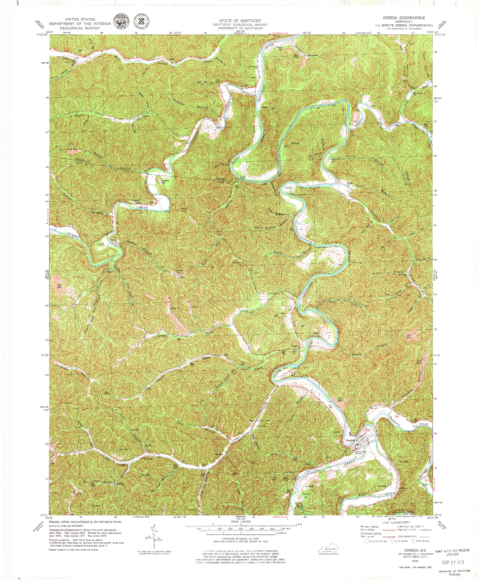 USGS 1:24000-SCALE QUADRANGLE FOR ONEIDA, KY 1979