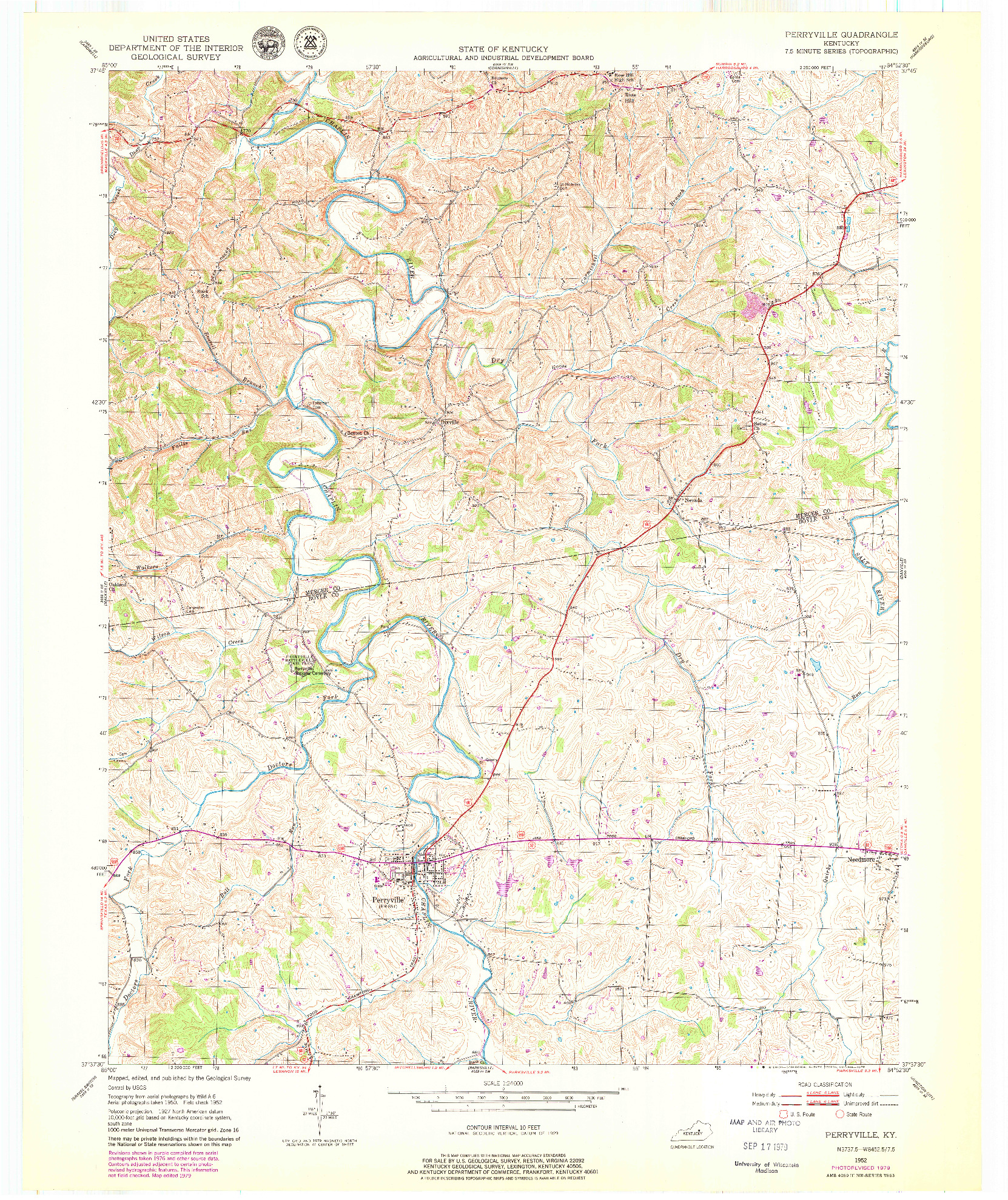 USGS 1:24000-SCALE QUADRANGLE FOR PERRYVILLE, KY 1952