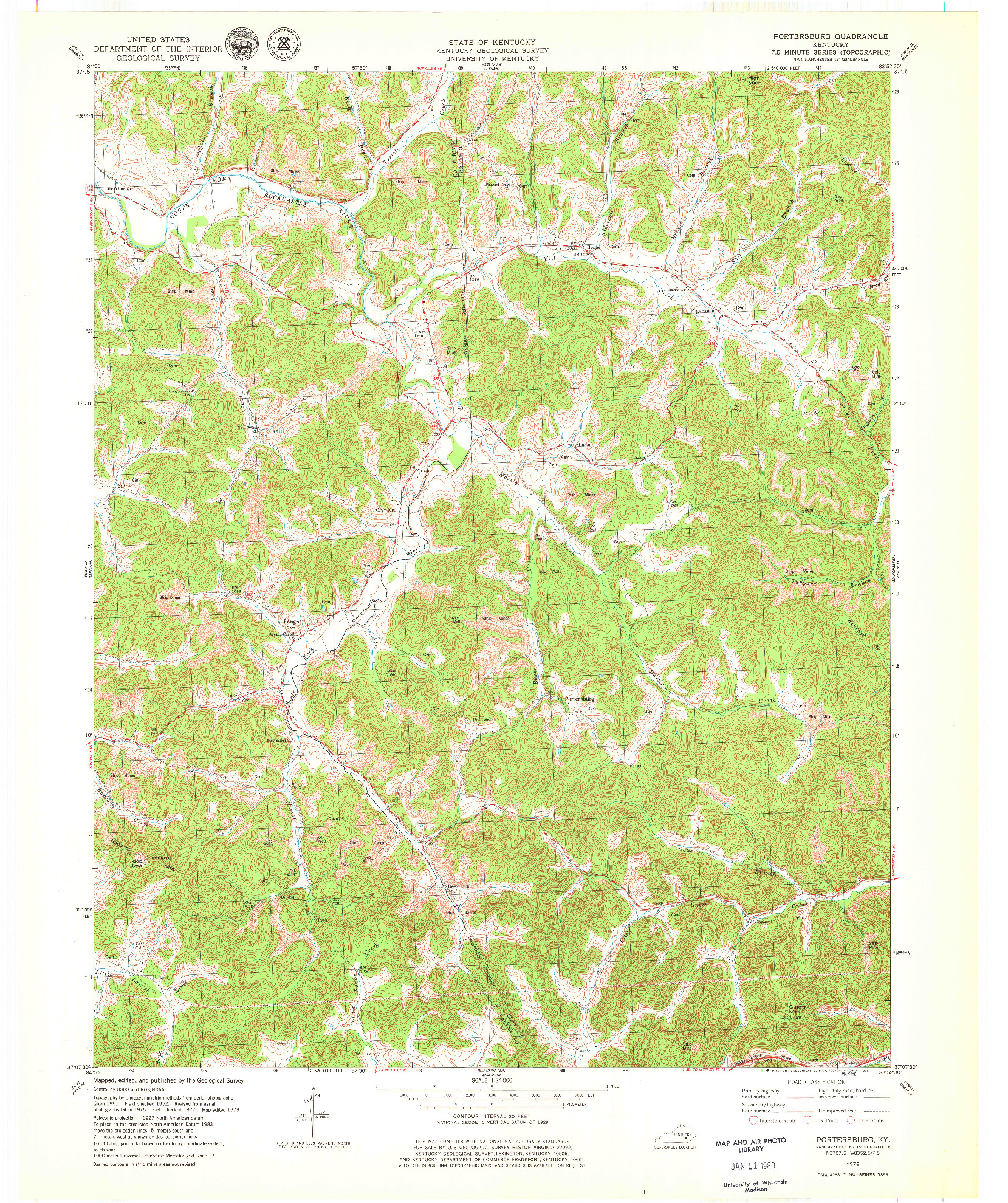 USGS 1:24000-SCALE QUADRANGLE FOR PORTERSBURG, KY 1979