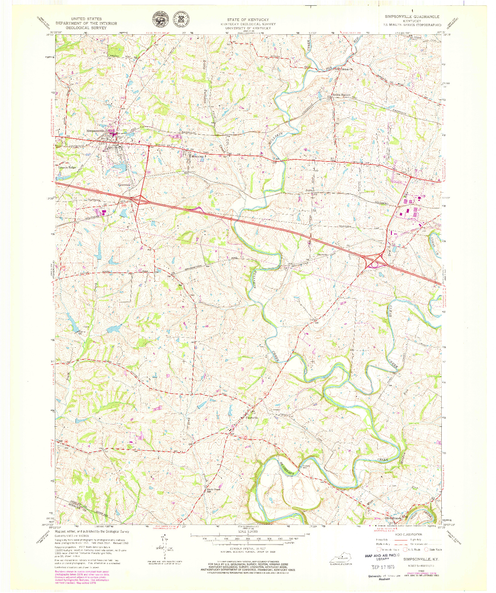 USGS 1:24000-SCALE QUADRANGLE FOR SIMPSONVILLE, KY 1960